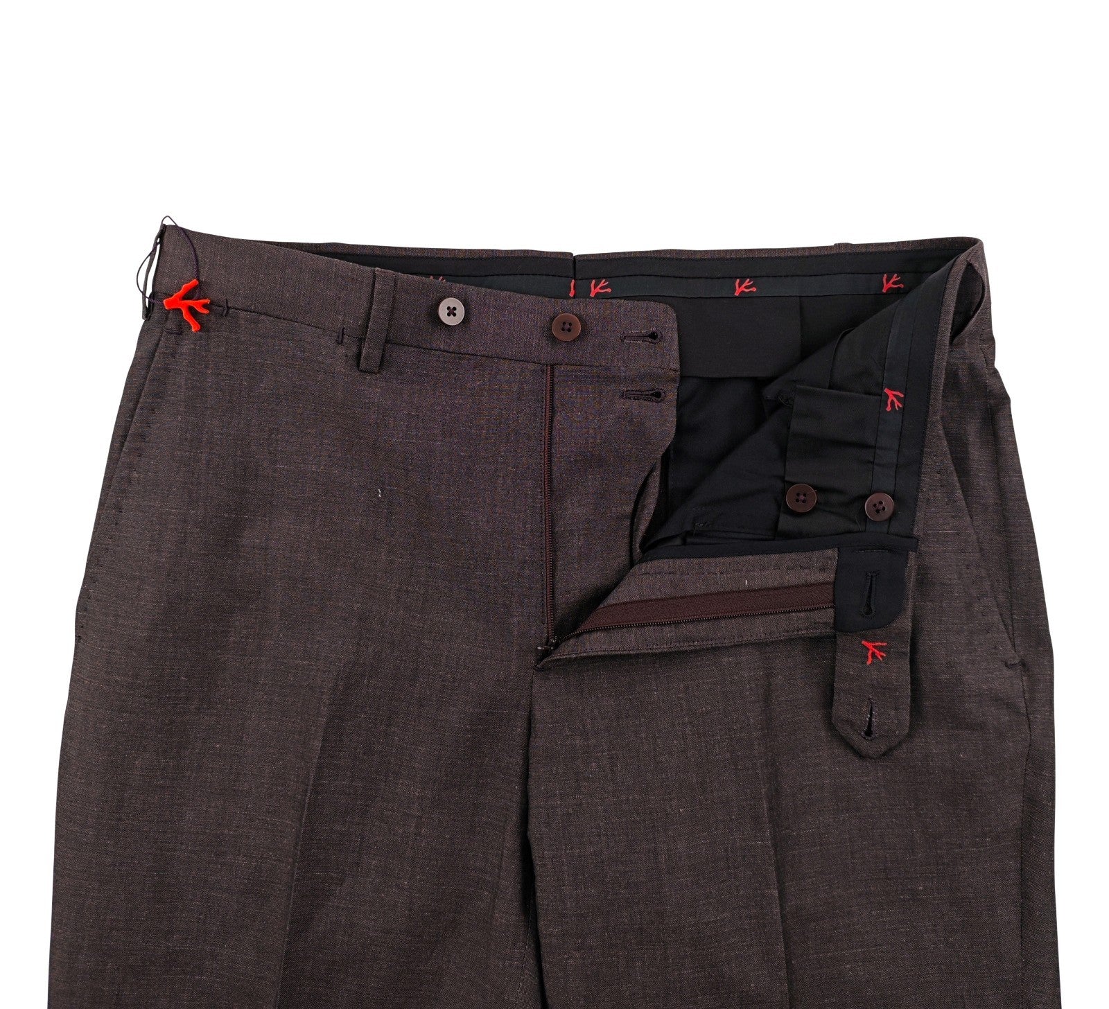 $4800 ISAIA NAPOLI Brown Magenta Hand-Sewn Suit Wool & Linen 40 US / 50 EU 8R