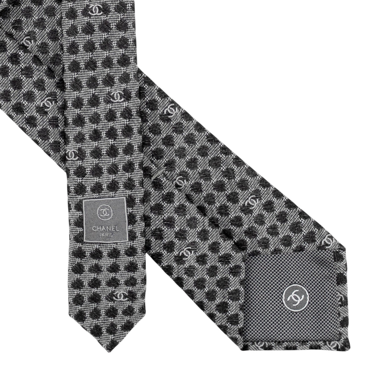 $380 CHANEL PARIS Black / Gray Geometric Tie Cashmere Silk - Made in Italy