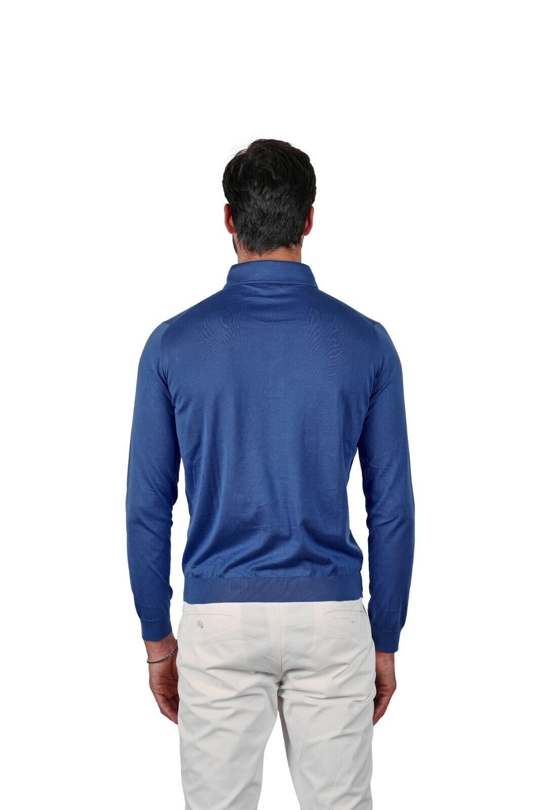 350$ Italian Luxury FIORONI CASHMERE by Attolini Sweater Knit Polo Cotton Blue