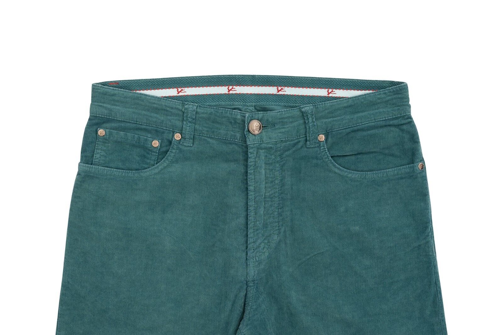 690$ ISAIA NAPOLI Aquamarine 5 Pockets Trousers Pant Corduroy Cotton 32 US 48 EU