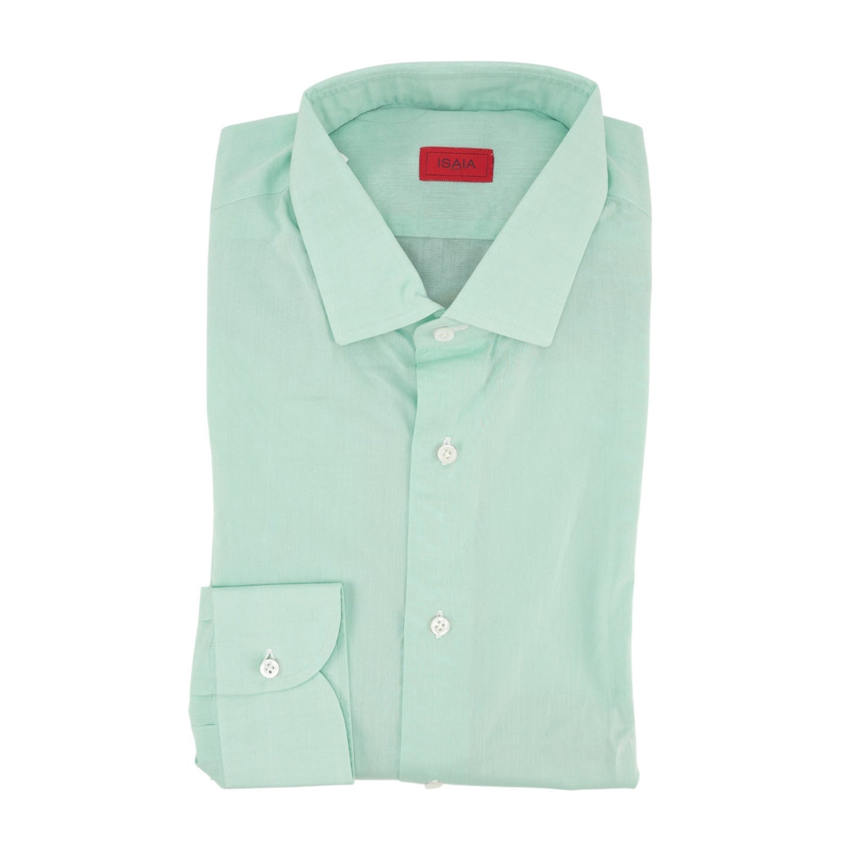 730$ ISAIA "Mix" Dress Shirt Aquamarine Solid Fine Cotton Hand - Sewn 17 - 43