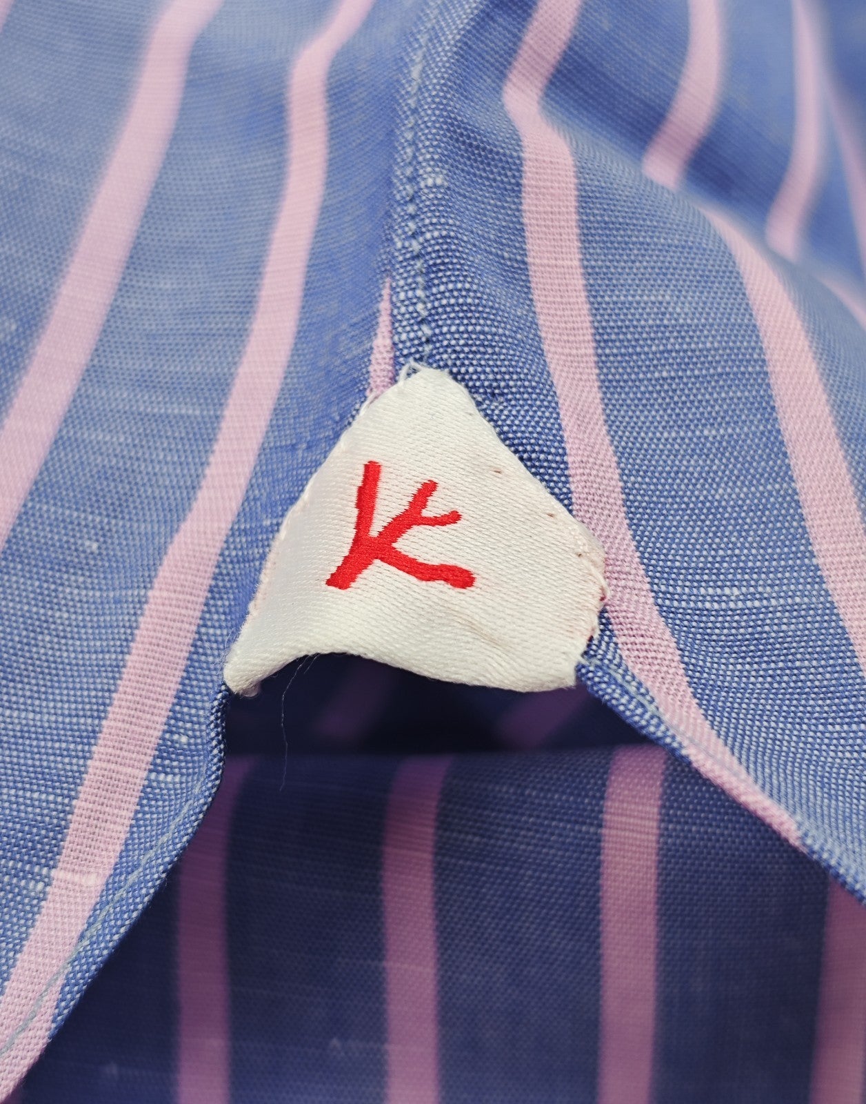 760$ ISAIA NAPOLI "Mix" Dress Shirt Blue Striped Cotton - Linen 16 - 41