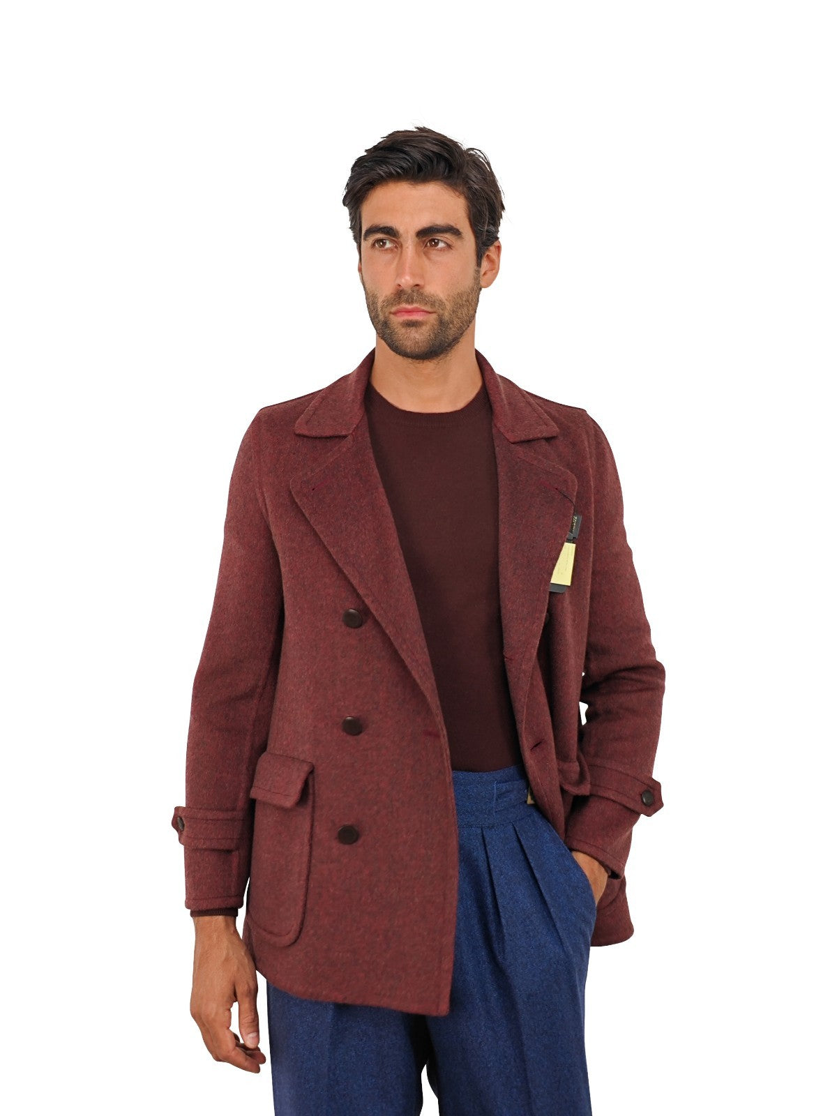 $3250 RUBINACCI NAPOLI Wine Caban Coat Jacket 100% Cashmere 42 US / 52 EU