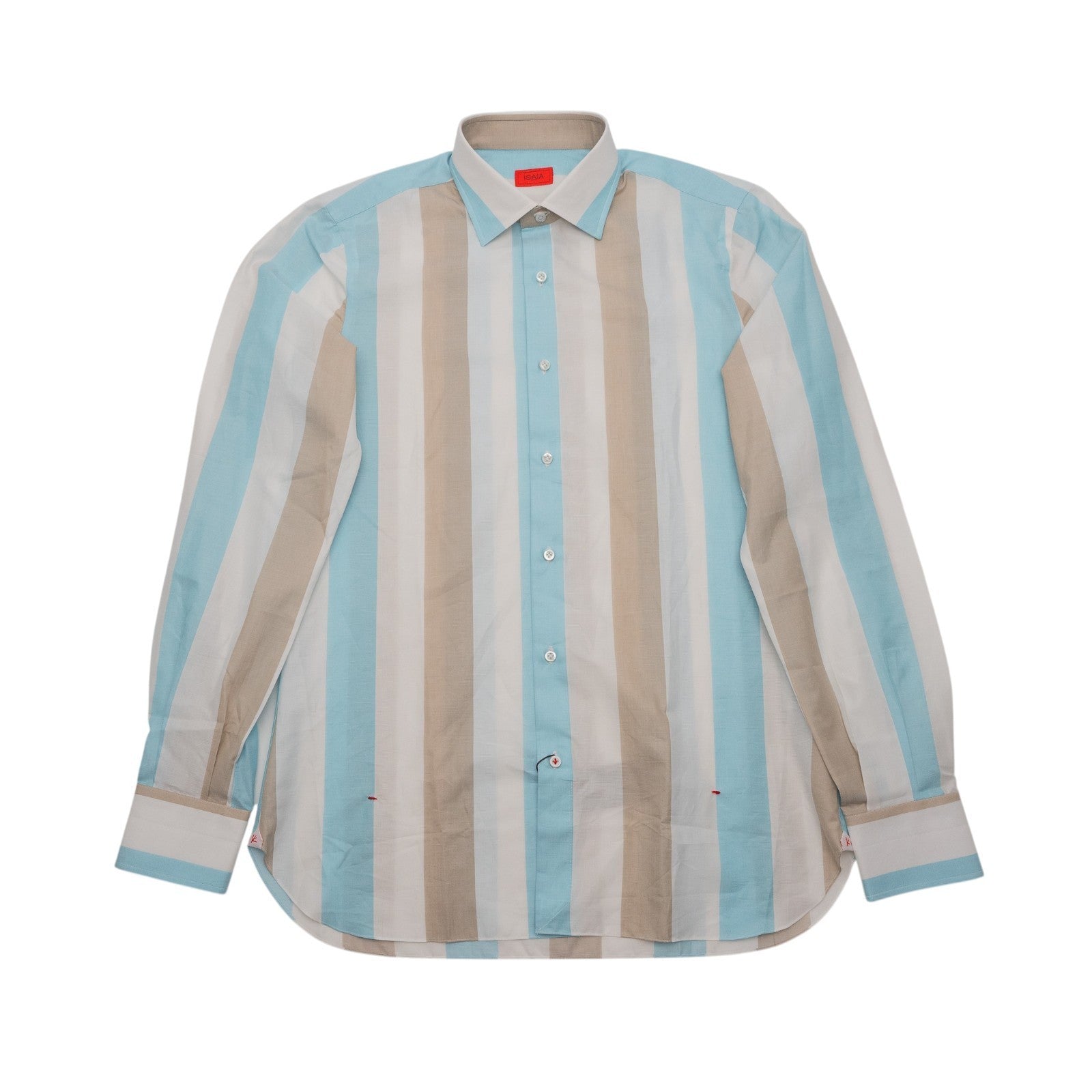 ISAIA NAPOLI Mix Dress Shirt Blue Striped Fine Cotton 15.5