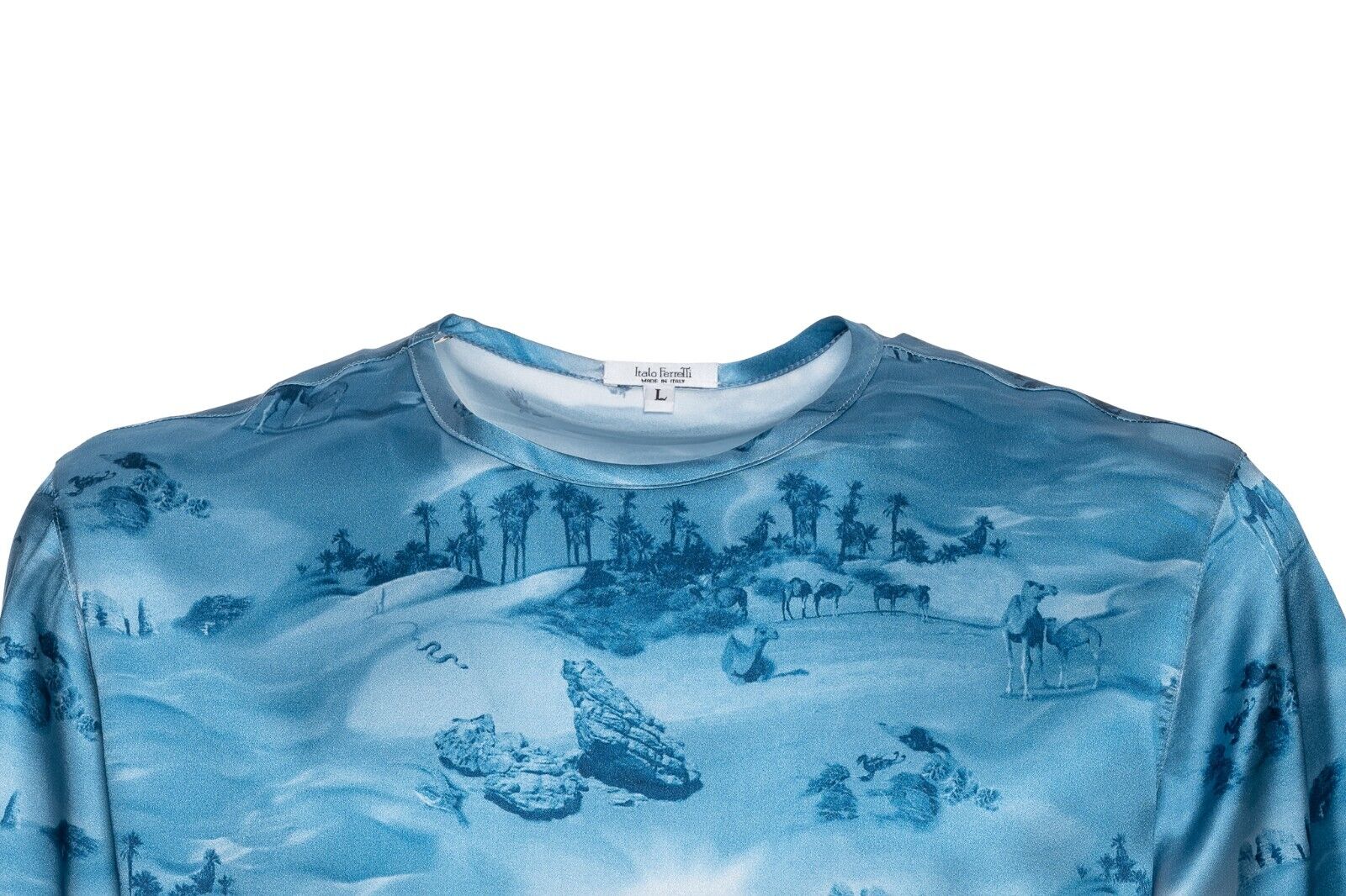 750$ ITALO FERRETTI T-Shirt Blue "SAHARA" 100% Silk COMO Size L ZILLI