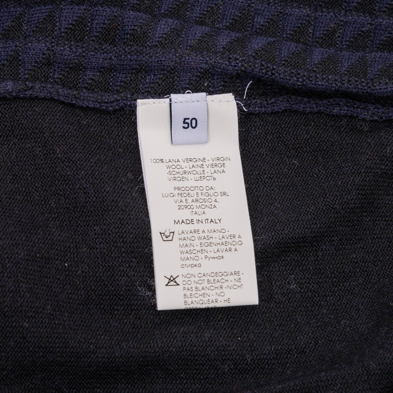 $1200 FEDELI CASHMERE Blue Cardigan Sweater Zip Jacquard Wool 140's 40 US 50 EU
