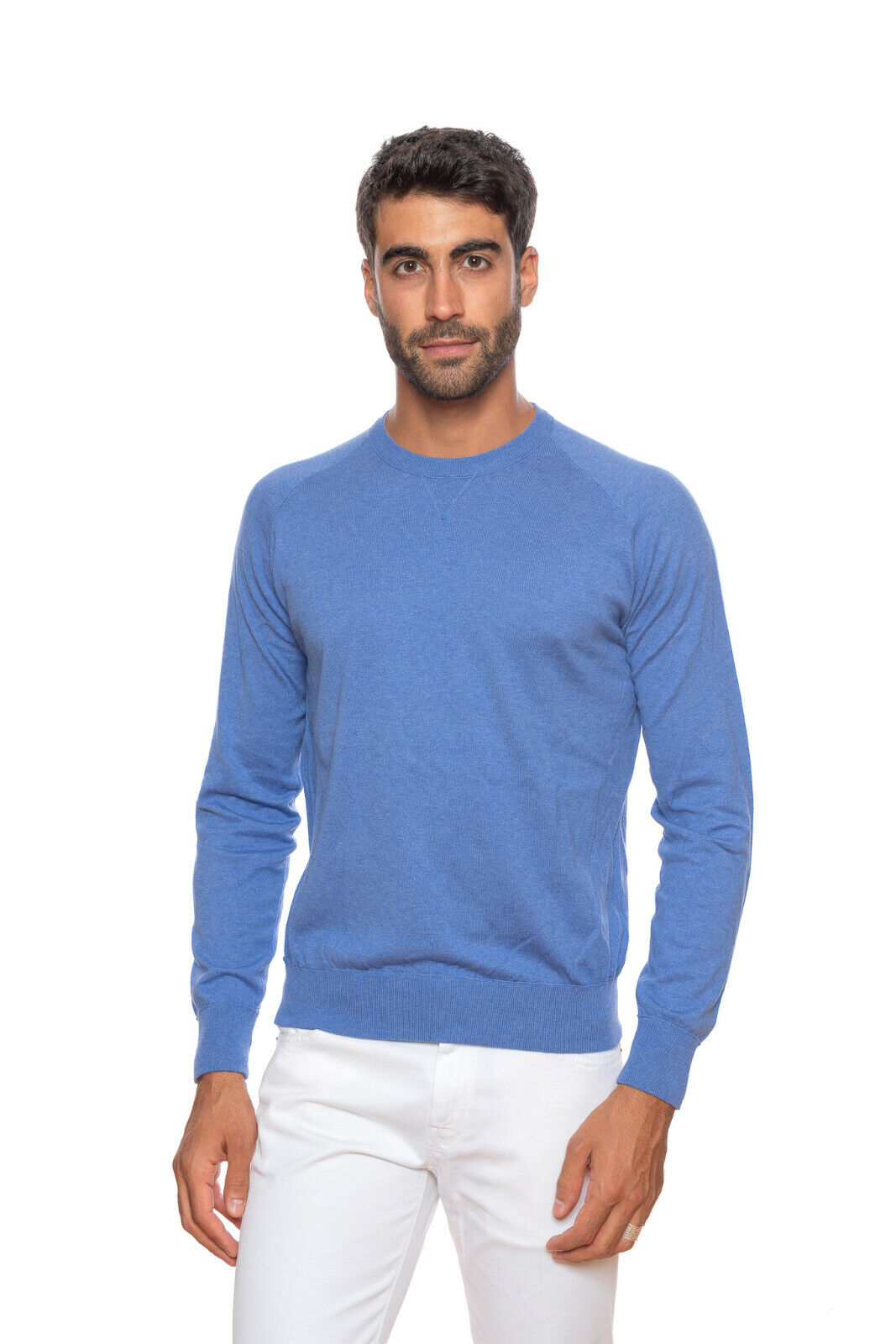 Italian FILIPPO DE LAURENTIIS Sweater Sweatshirt Soft Cotton Blue Made in Italy