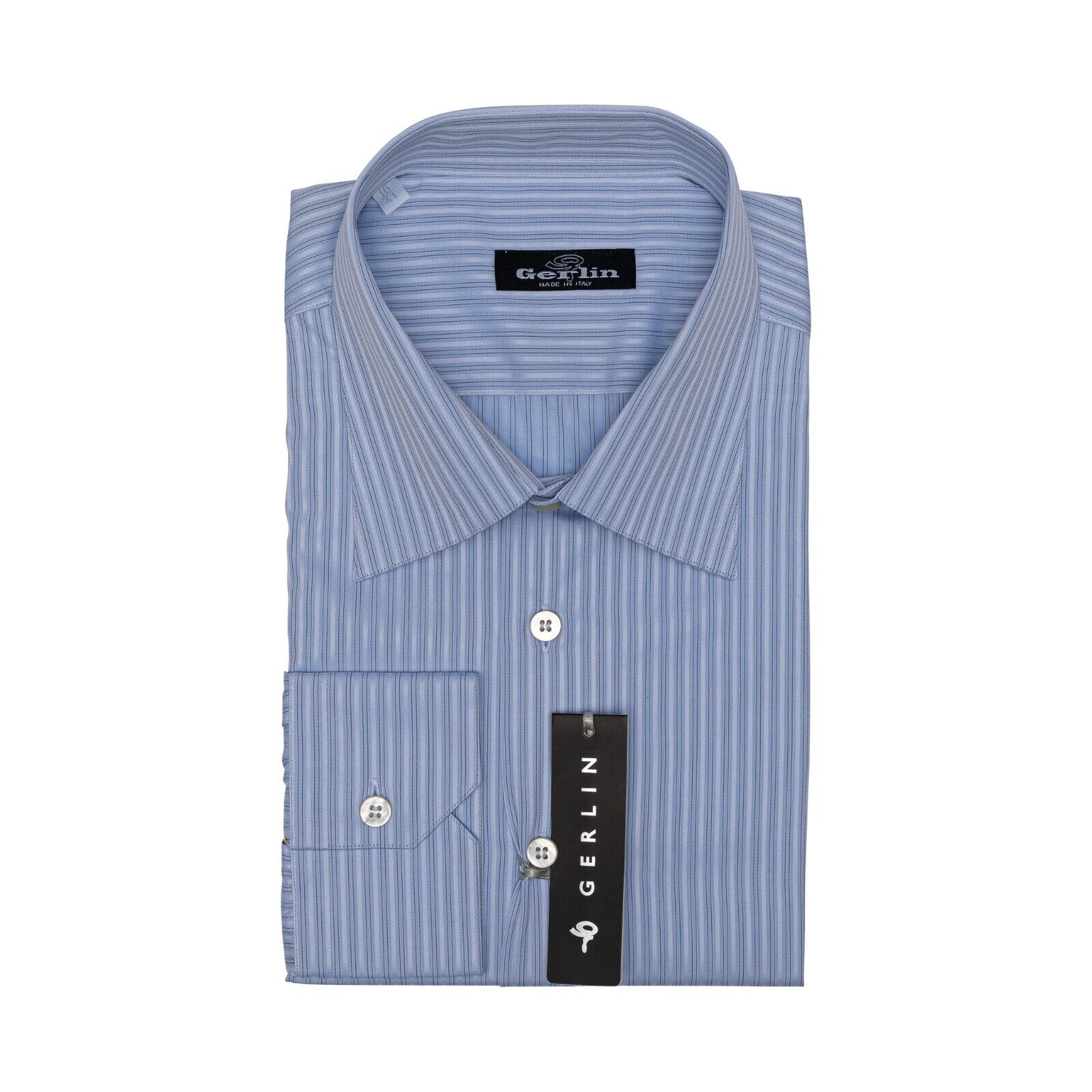 690$ LUXURY GERLIN Shirt Striped Blue ALUMO Cotton 16 - 41 4N BIJAN