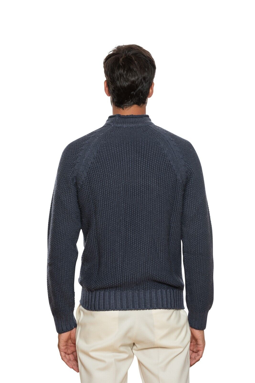 450$ DELLA CIANA CASHMERE Thick Sweater Ribbed Merinos Wool Blue Dyed Process