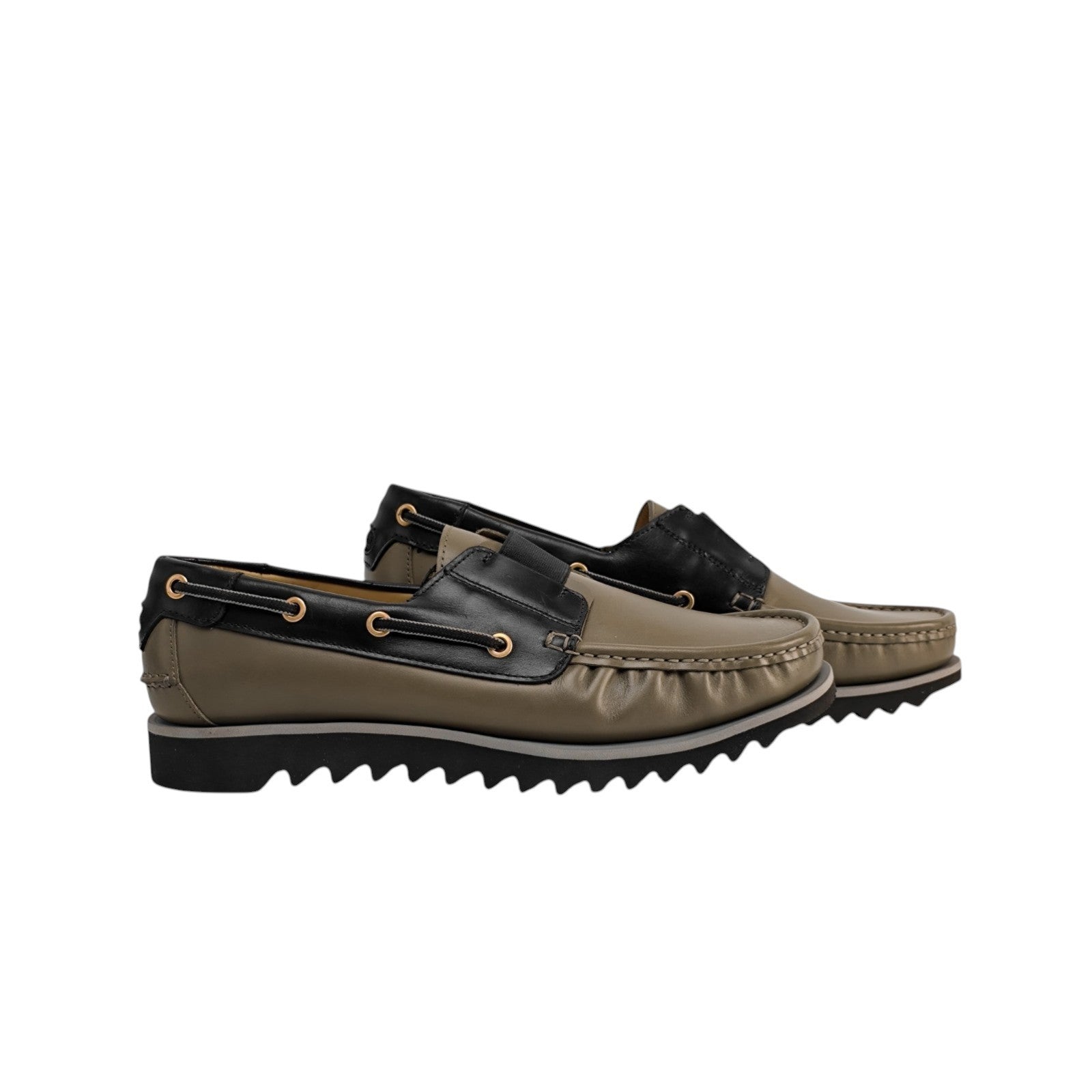 900$ TESTONI Boat Loafer Shoes Calf Mud / Black 8 UK / 9 US / 42 IT