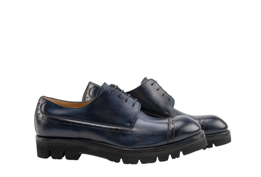 1200$ TESTONI "Udine" Derby Shoes P.Rapid Top Calf Navy 8 UK / 9 US / 42 IT