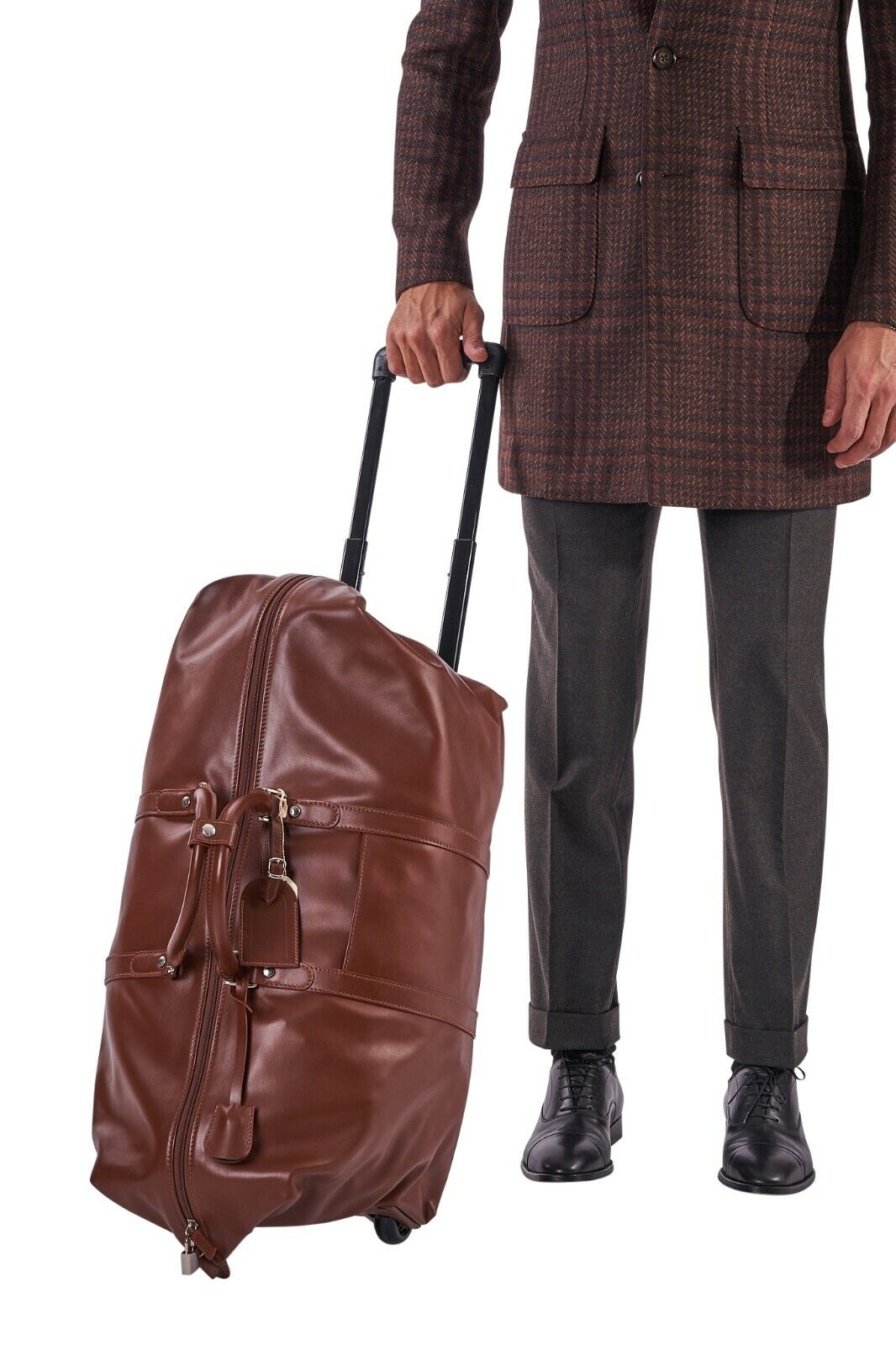 $2600 LUXURY DELL'GA MILANO Full Grain Leather Wheeled Travel Trolley Duffle Bag
