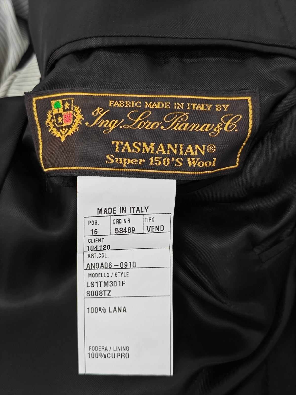 $2200 RAFFAELE CARUSO Black Suit LORO PIANA Tasmanian Wool 150's 46 US / 56 EU