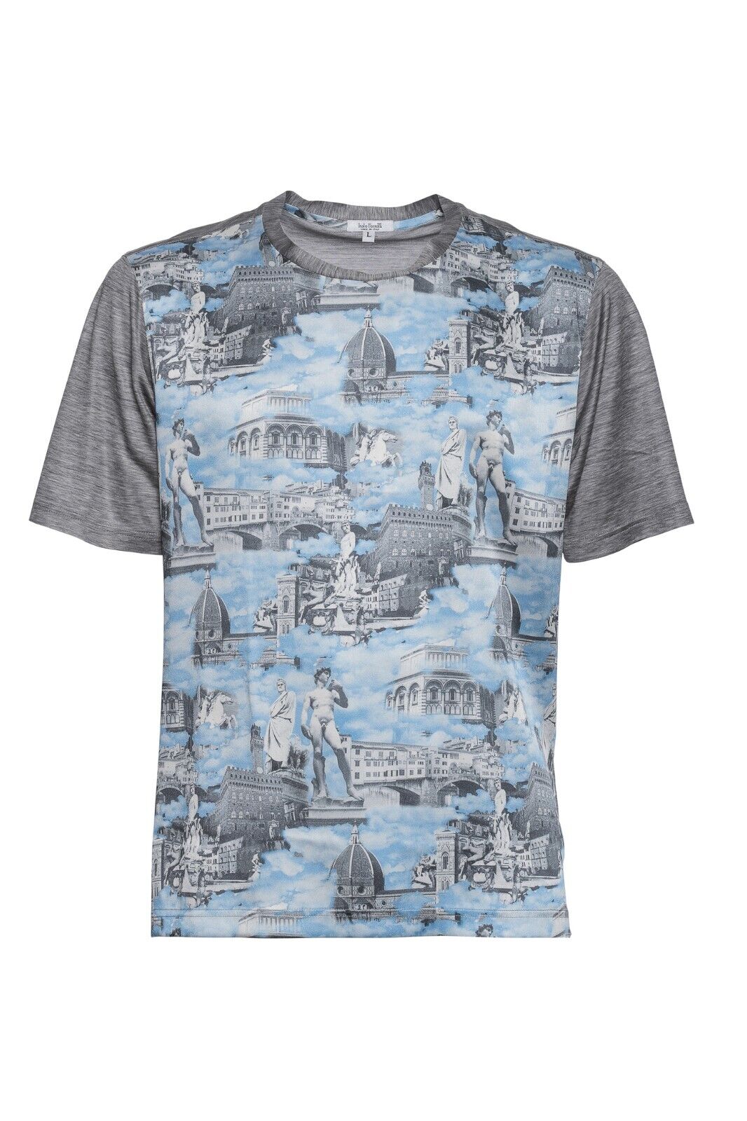 750$ ITALO FERRETTI T-Shirt Gray / Blue "FLORENCE" 100% Silk COMO Size L BIJAN