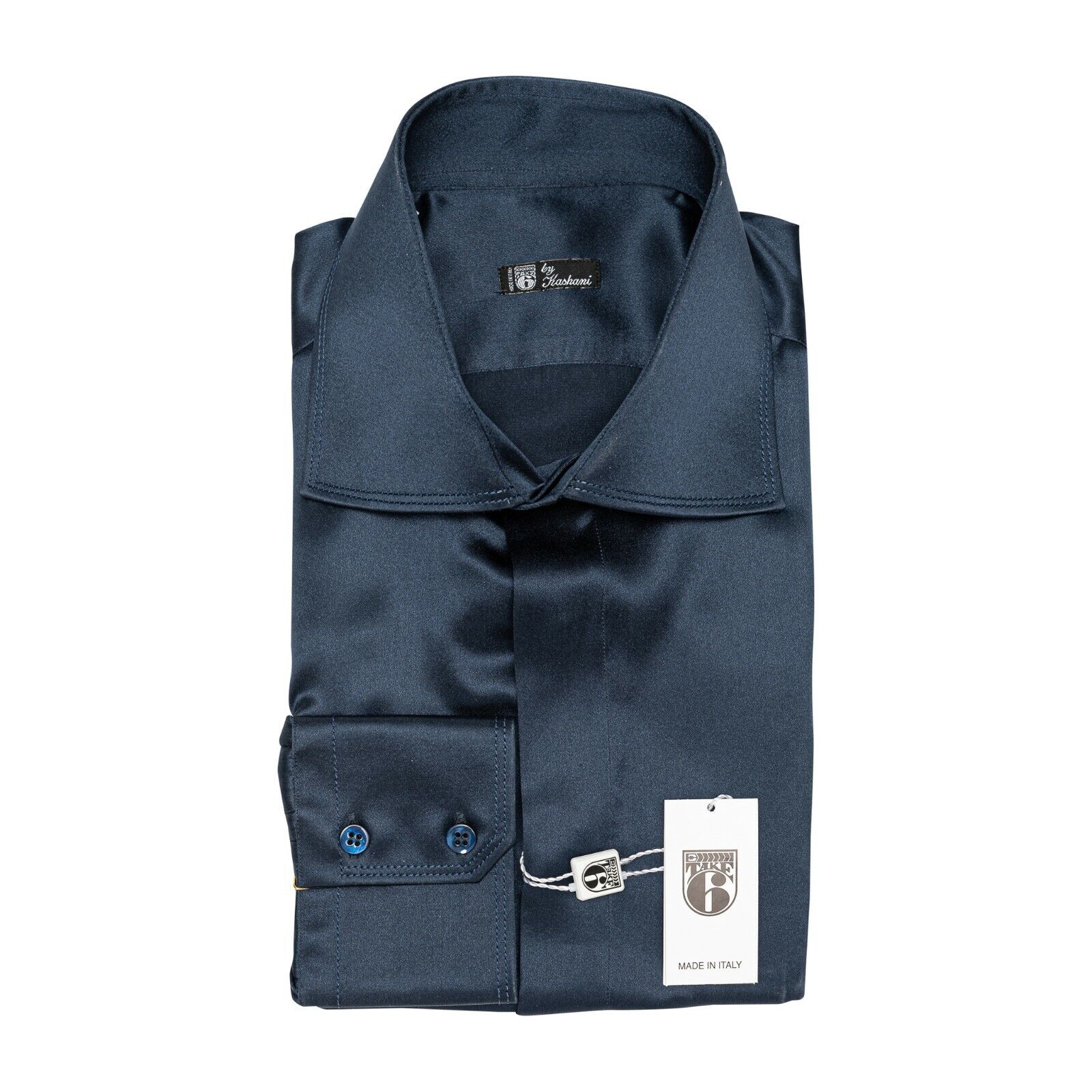 ITALIAN 1400$ TAKE SIX by Gerlin Shirt Blue 100% Satin Silk ZILLI
