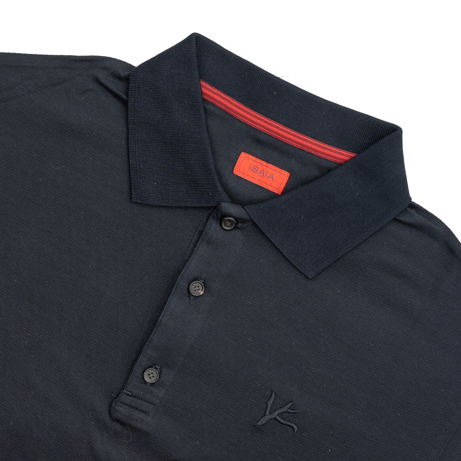 450$ ISAIA NAPOLI "Iconico" Blue Navy Polo Short Sleeve Cotton Hand-Sewn