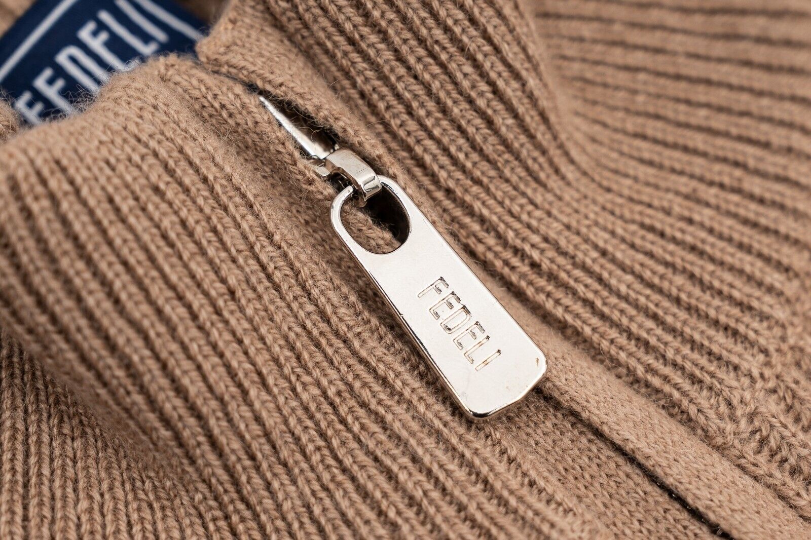 $2200 FEDELI "One Open" Beige Cardigan Sweater Zip 100% Cashmere 40 US / 50 EU