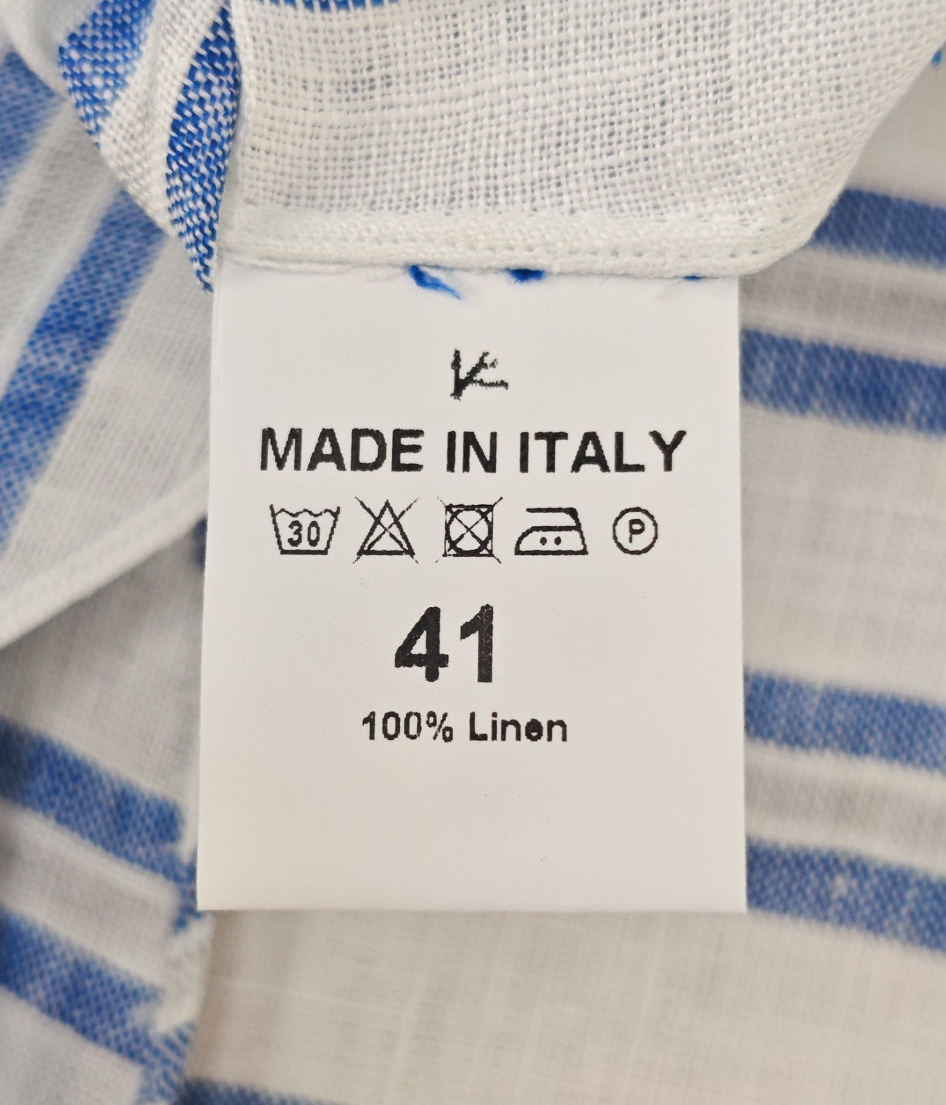 765$ ISAIA NAPOLI "Mix" Blue Dress Shirt Striped Hand-Sewn 100% Linen 16 - 41