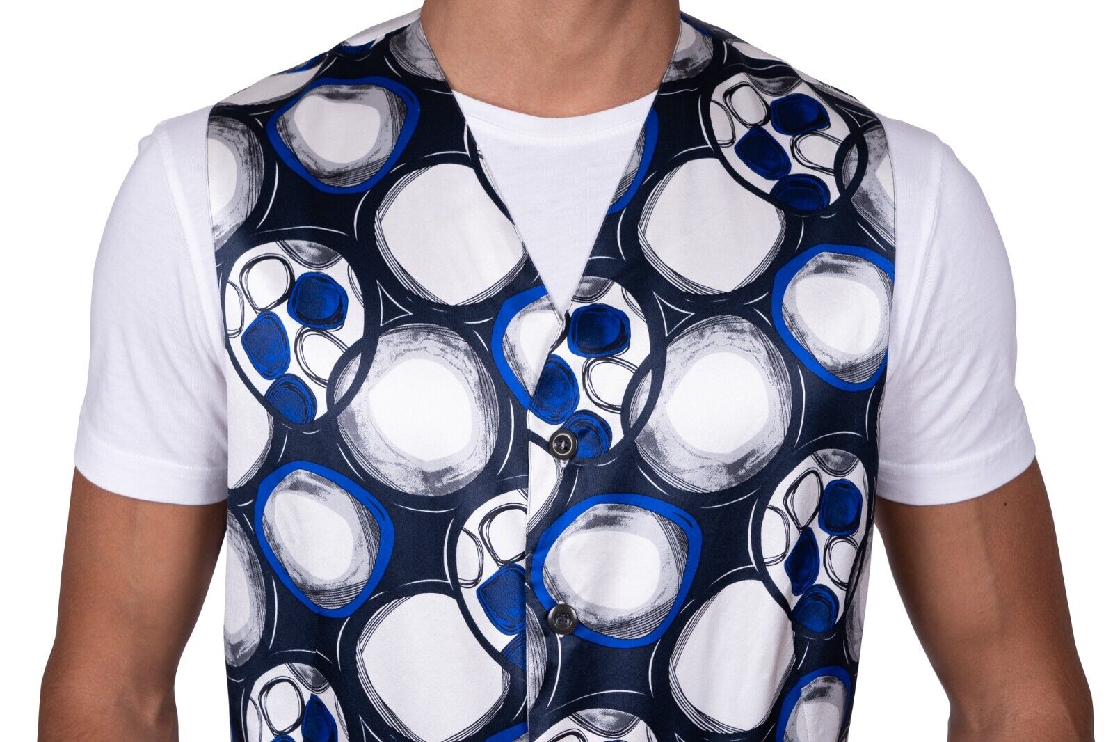 1200$ LUXURY GERLIN Gilet Jacket Vest Blue 100% Silk Size 16 - 41 ZILLI