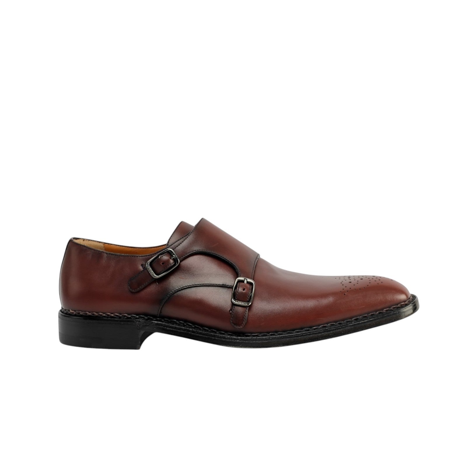 1800$ TESTONI Monk Shoes Norwegian Welted Wood Red 8 UK / 9 US / 42 IT