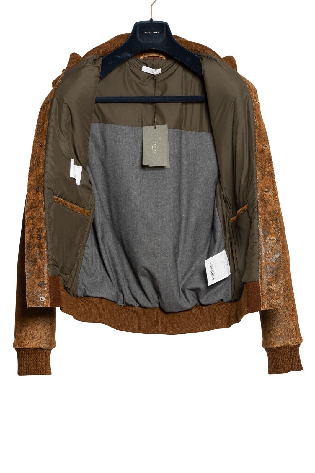 $2200 BOGLIOLI MILANO Bomber Coat Jacket Brown Wool + Aged Leather 40 US / 50 EU