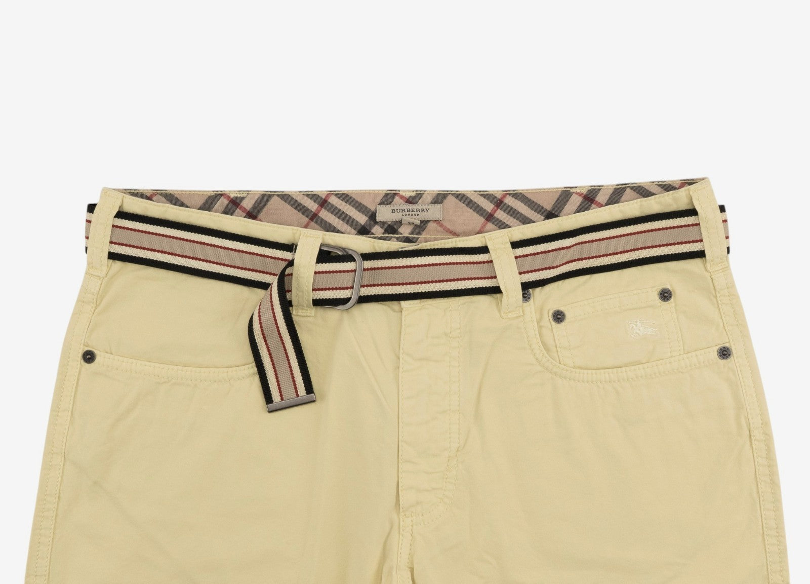 800$ BURBERRY Light Yellow Pant 5 Pocket Belt Chino Cotton Pant Slim Straight