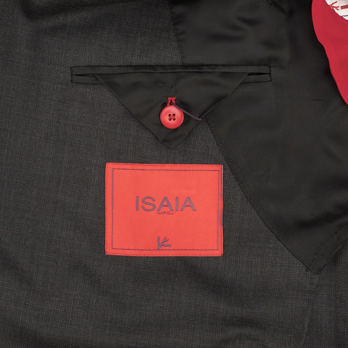 $6550 ISAIA NAPOLI "Capri" Charcoal Gray Suit Hand-Sewn Fine Wool Micro Checks