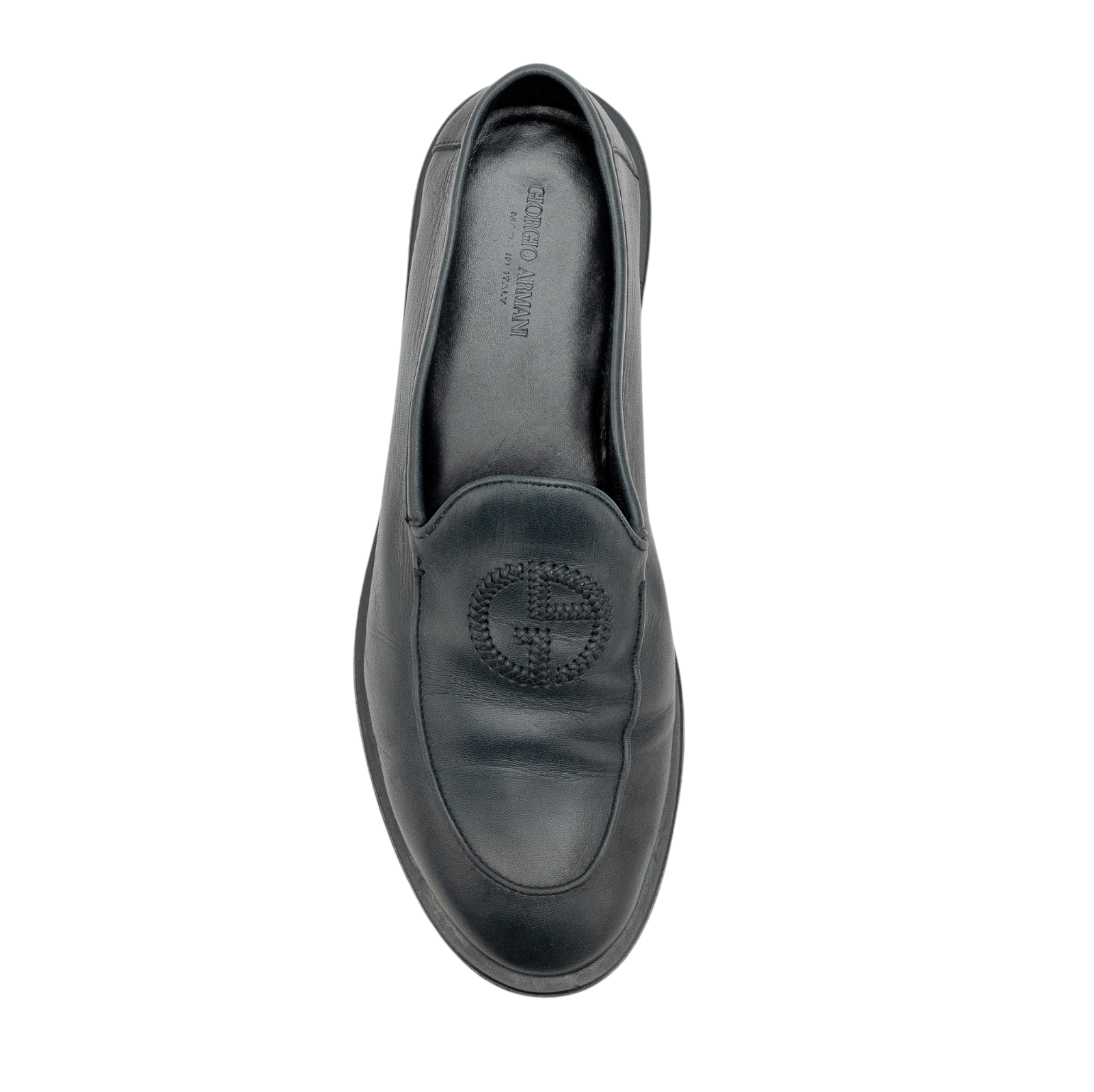 900$ GIORGIO ARMANI Shoes Loafers Logo Blue Navy Leather 8 UK / 9 US / 42 IT