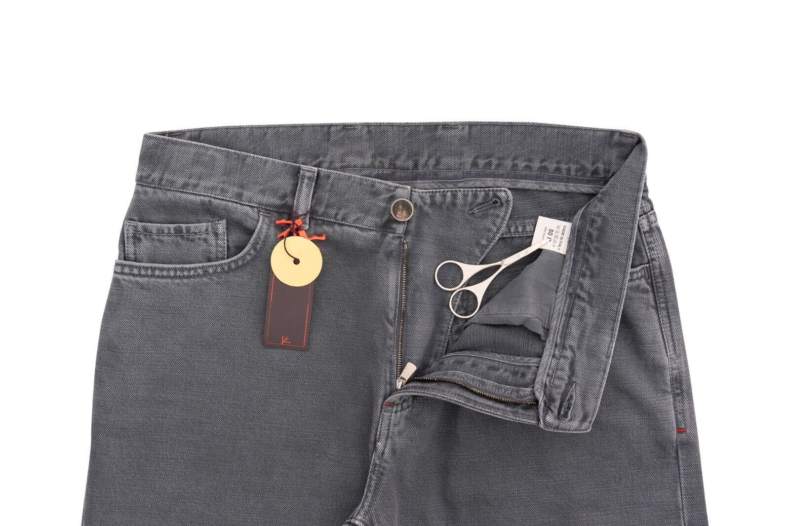 690$ ISAIA "Barchetta Denim" Trouser Pant Drill Dyed Cotton Gray  34 US / 50 EU