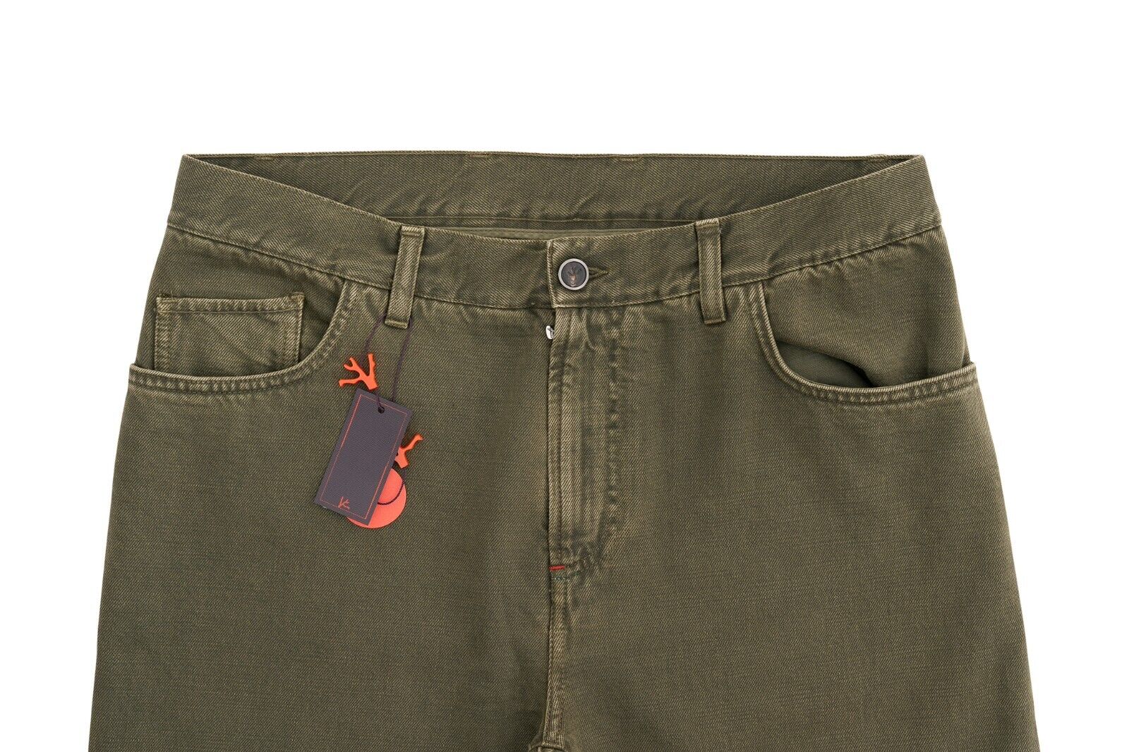690$ ISAIA "Barchetta Denim" Trouser Pant Drill Dyed Cotton Green 36 US / 52 EU