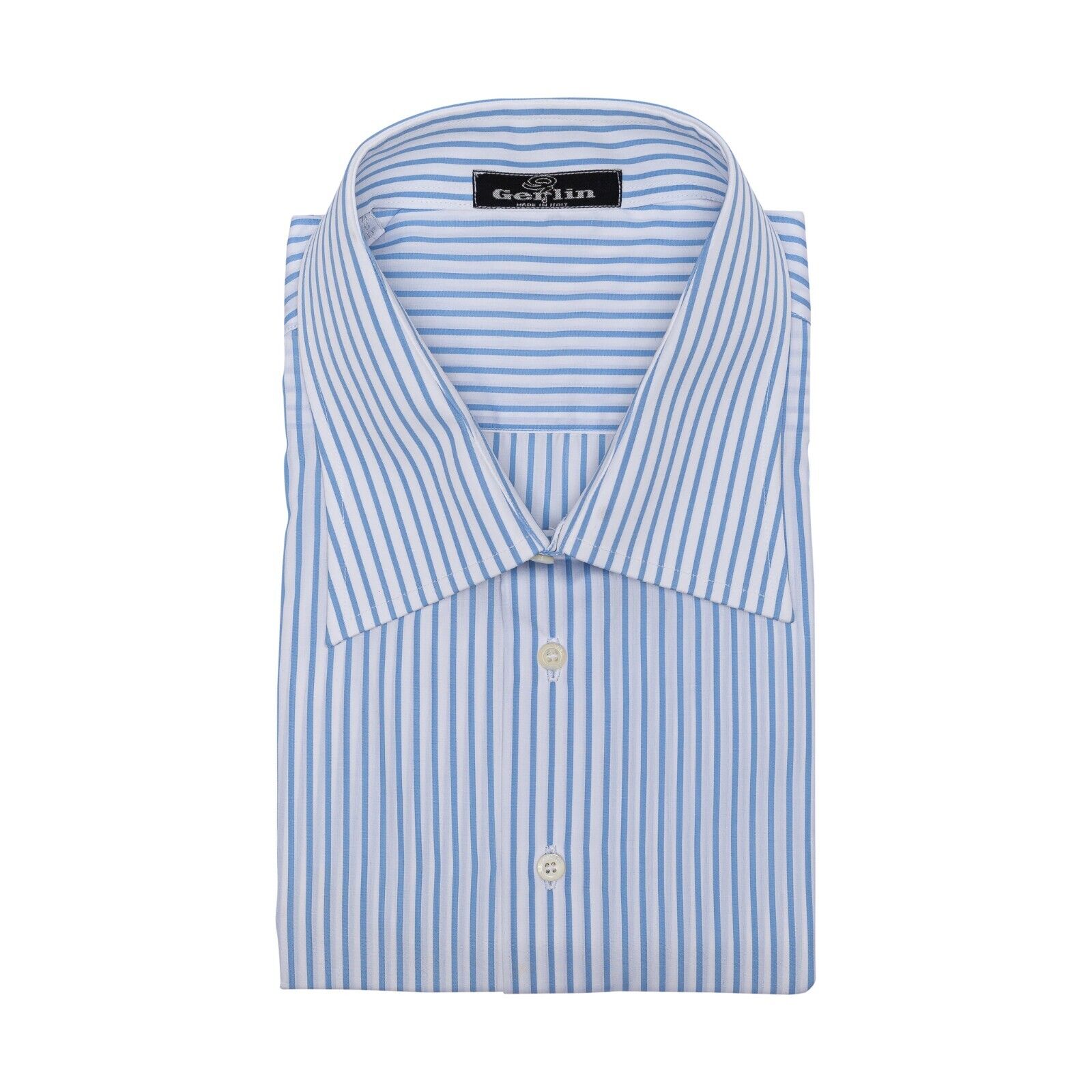 690$ ITALIAN LUXURY GERLIN Shirt Striped Blue Cotton 17.75 - 45 4R BIJAN