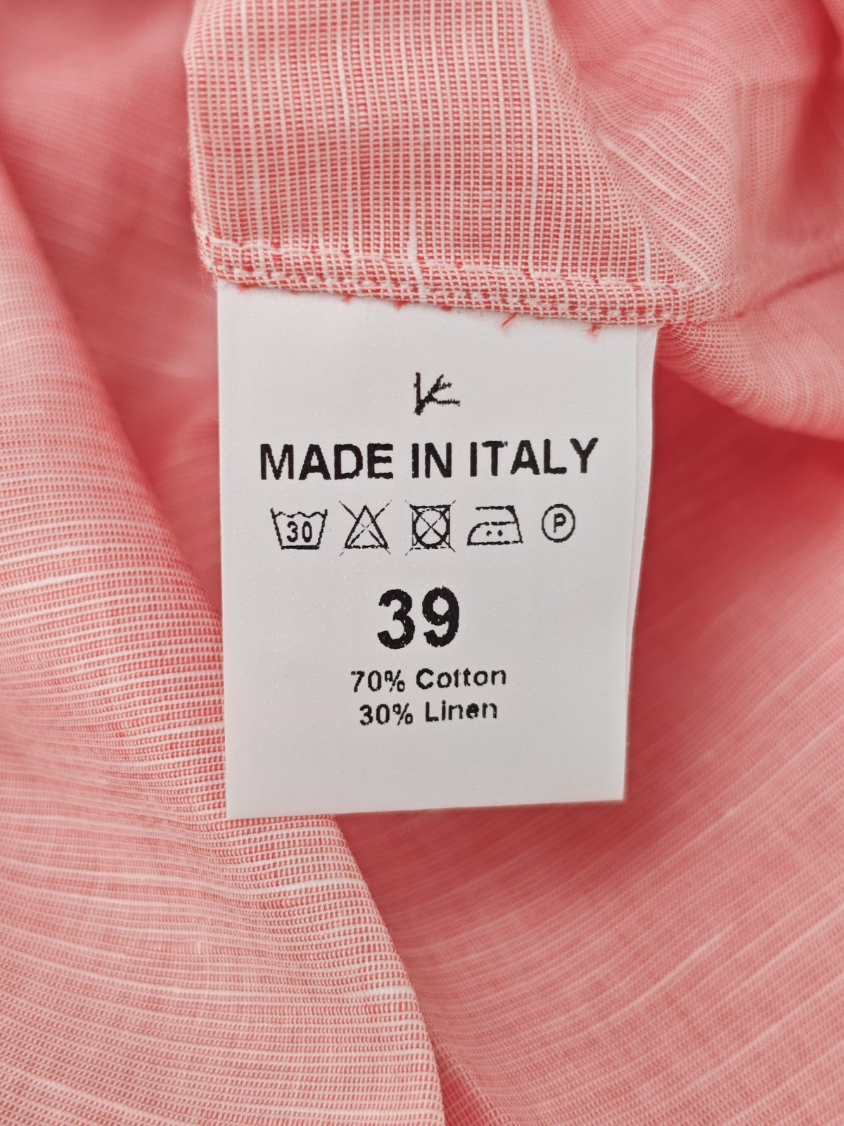 765$ ISAIA NAPOLI "Mix" Salmon Dress Shirt Hand-Sewn Cotton Linen 15.5 - 39