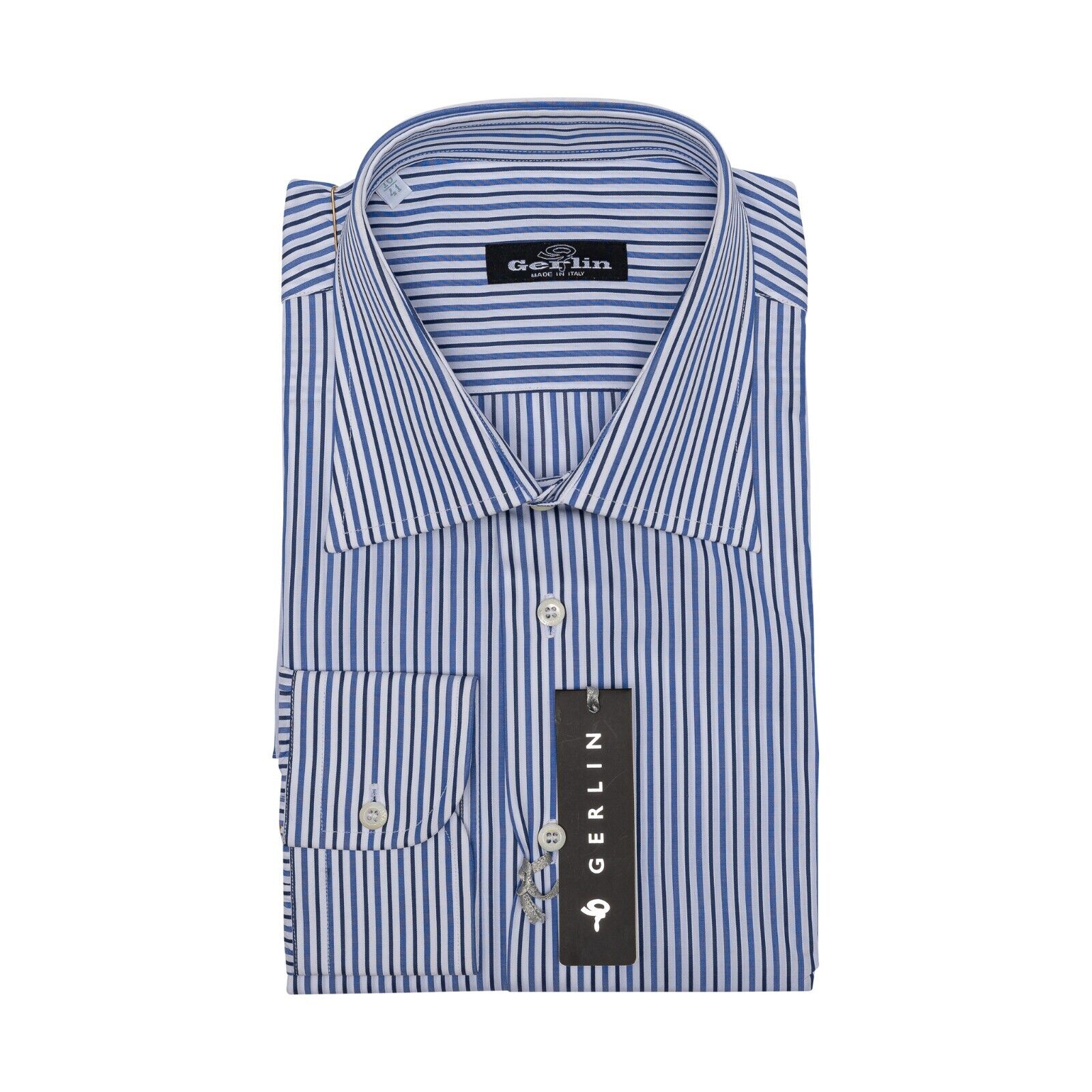 690$ ITALIAN LUXURY GERLIN Shirt Striped Blue Cotton 16 - 41 - 2B BIJAN
