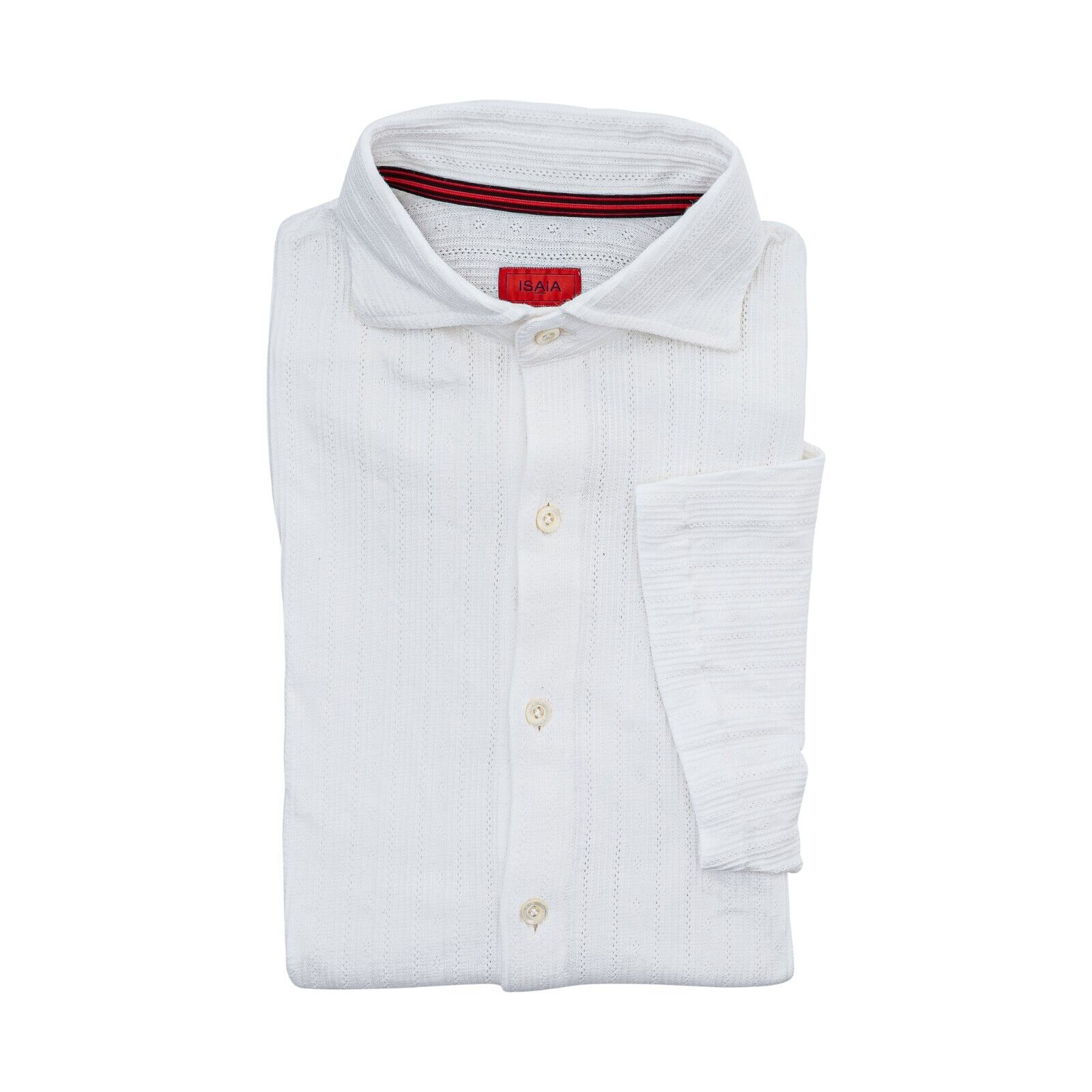 900$ ISAIA NAPOLI White Jacquard Polo Shirt Short Sleeve Cotton  15.75 - 40