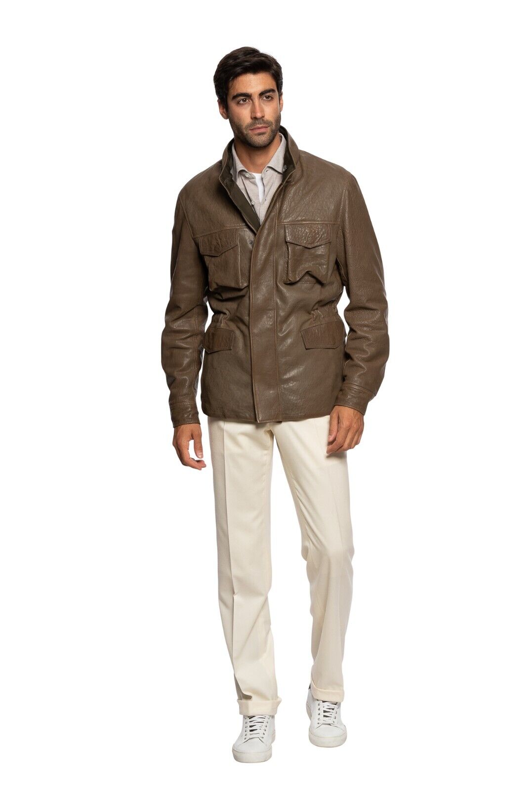$2500 BOGLIOLI Brown Field Jacket Coat Padded 100% Leather 40 US / 50 EU