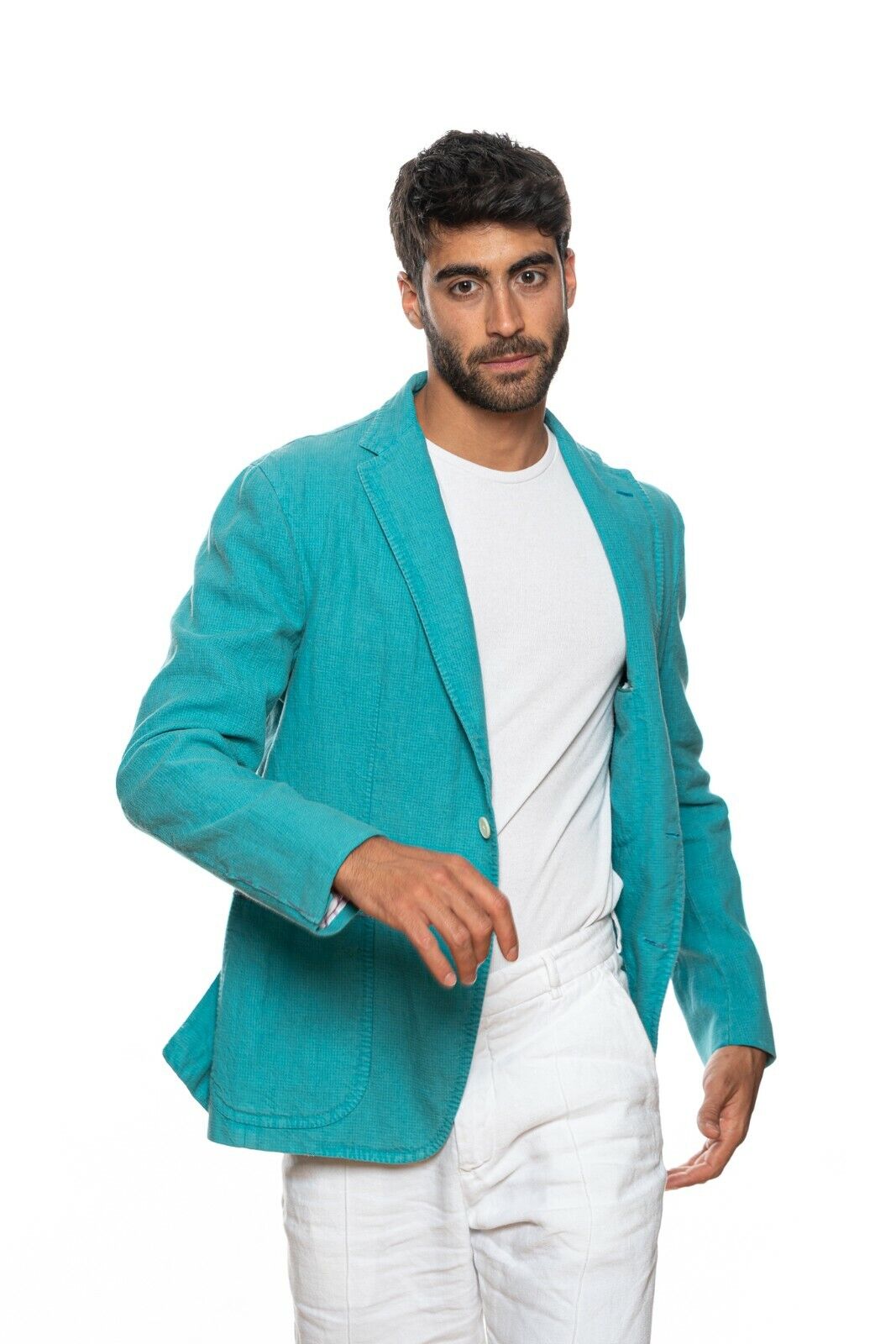 SARTORIA PARTENOPEA Aquamarine Handmade Washed Linen Jacket 40 US / 50 EU 7R