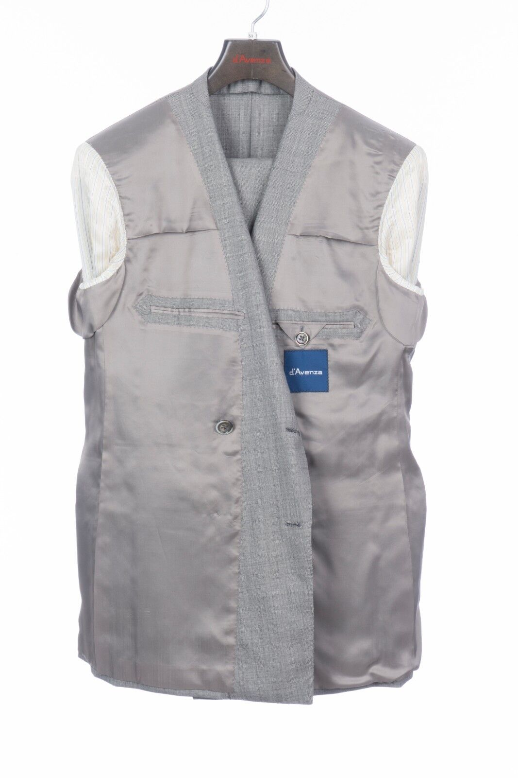 $4590 D'AVENZA Grey Wool Double Breasted Suit Hand-Sewn in Italy 40 US / 50 EU