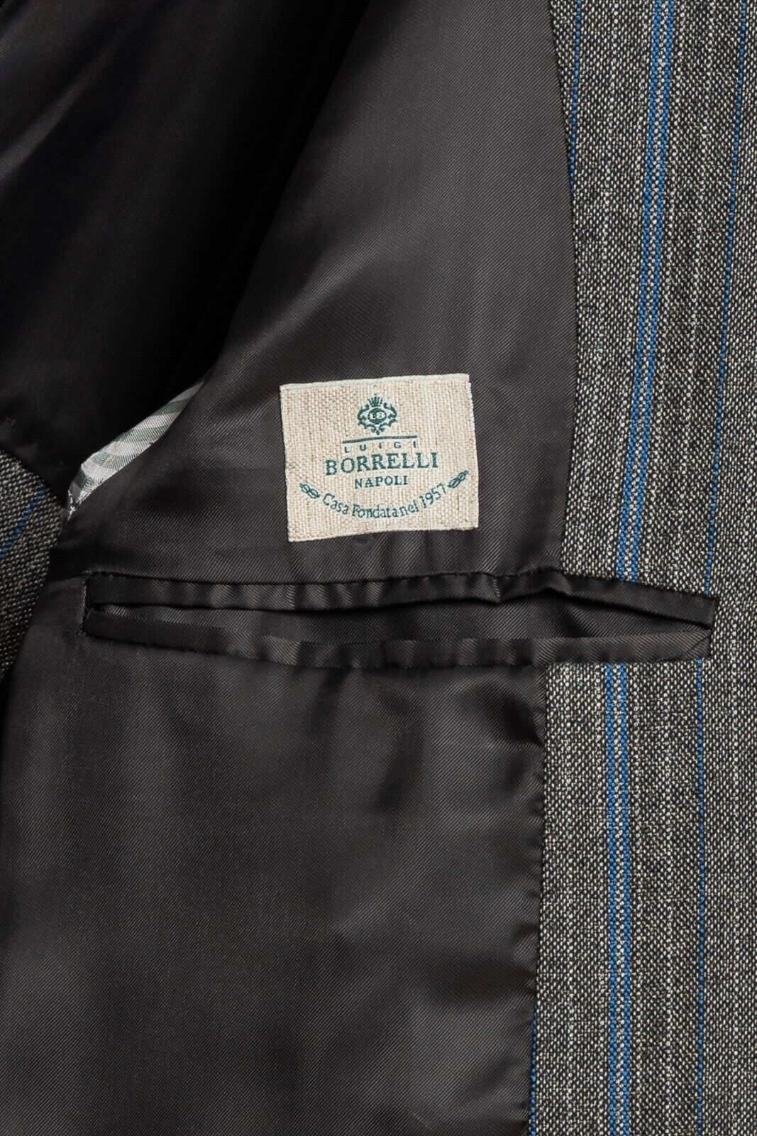 $2650 LUIGI BORRELLI NAPOLI Hand-Sewn Gray Striped Suit Wool Cotton Slim Fit