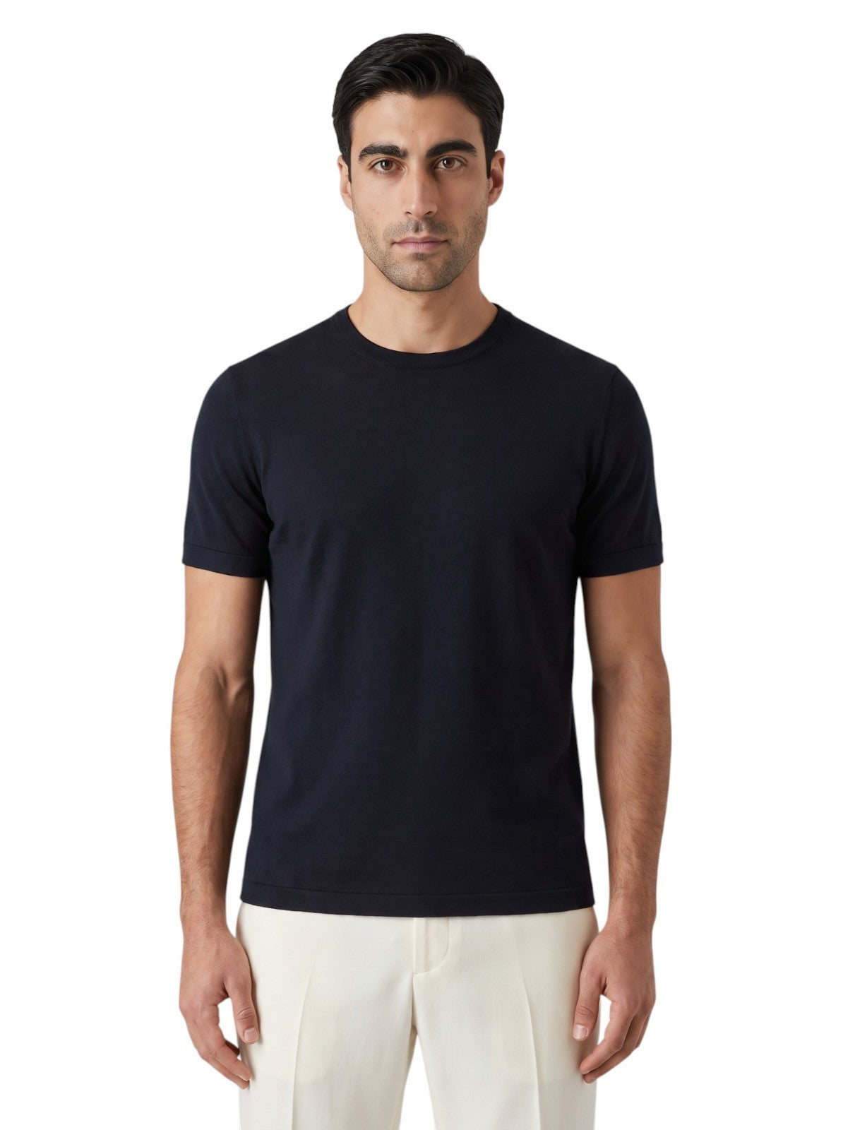 1400$ GIORGIO ARMANI Blue Midnight T-Shirt Interlock 100% Cashmere 40 US 50 IT