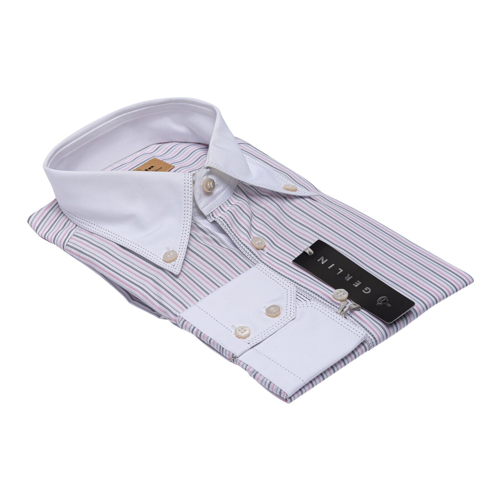 690$ LUXURY GERLIN Shirt Striped Point White ALUMO Cotton 16 41 2T ZILLI