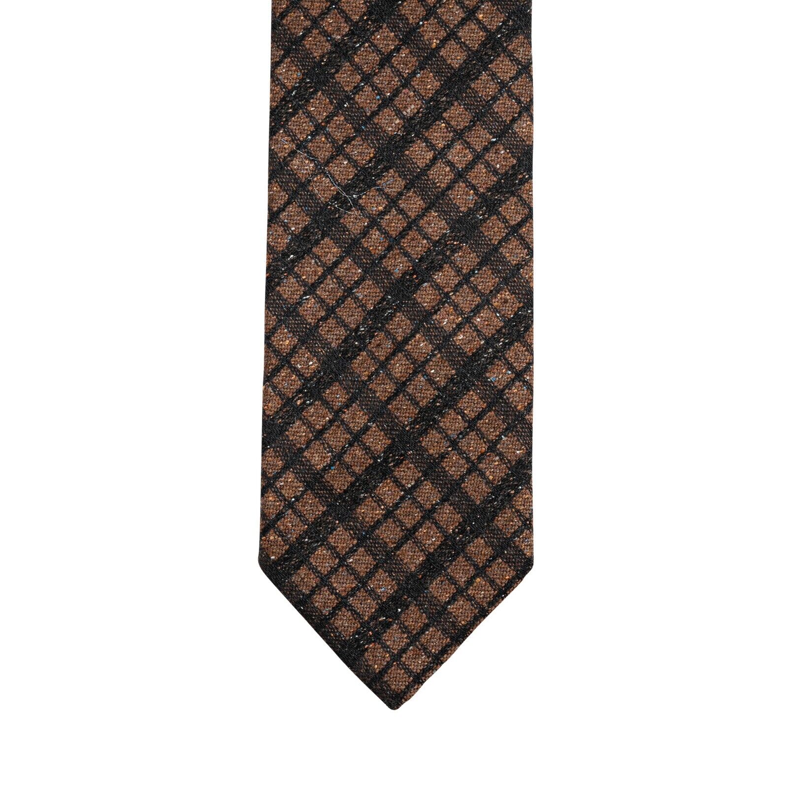 $290 ITALO FERRETTI Tie Check Brown 100% Wool Handmade in Italy BIJAN