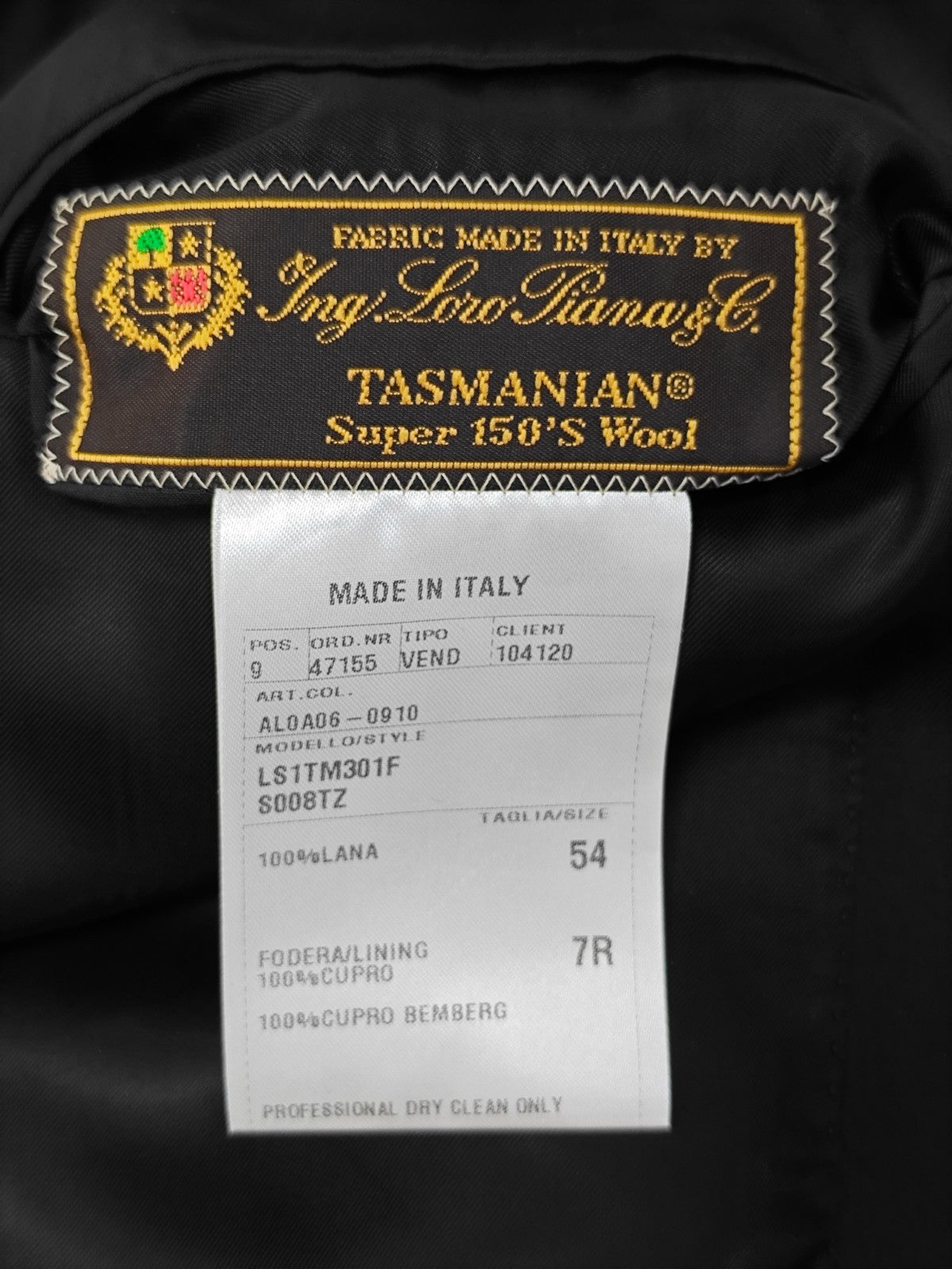 $2200 RAFFAELE CARUSO Black Suit LORO PIANA Wool 150's 44 US / 54 EU