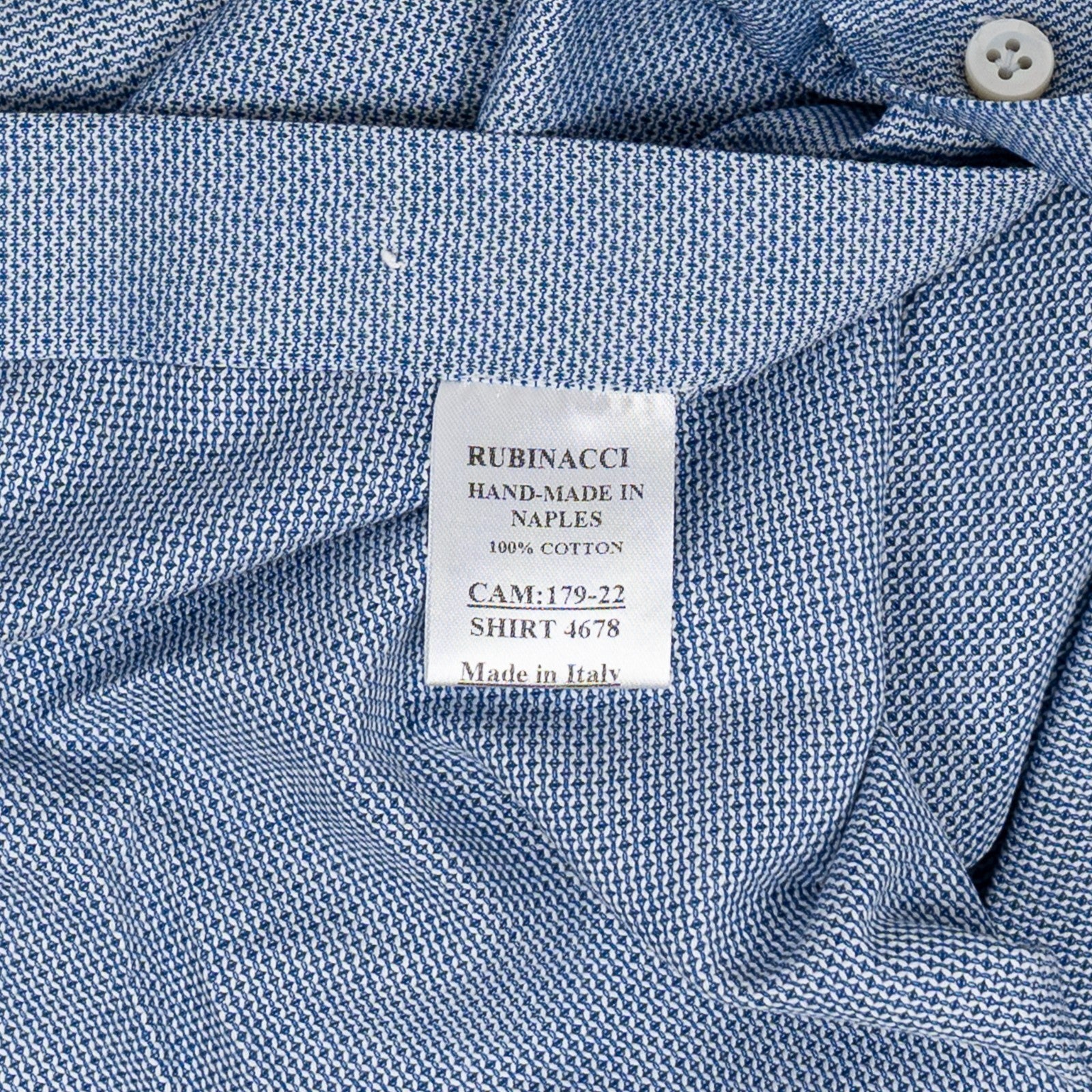 650$ RUBINACCI NAPOLI "Vintage Archive" Blue Hand-Sewn Shirt Cotton Size S 5R