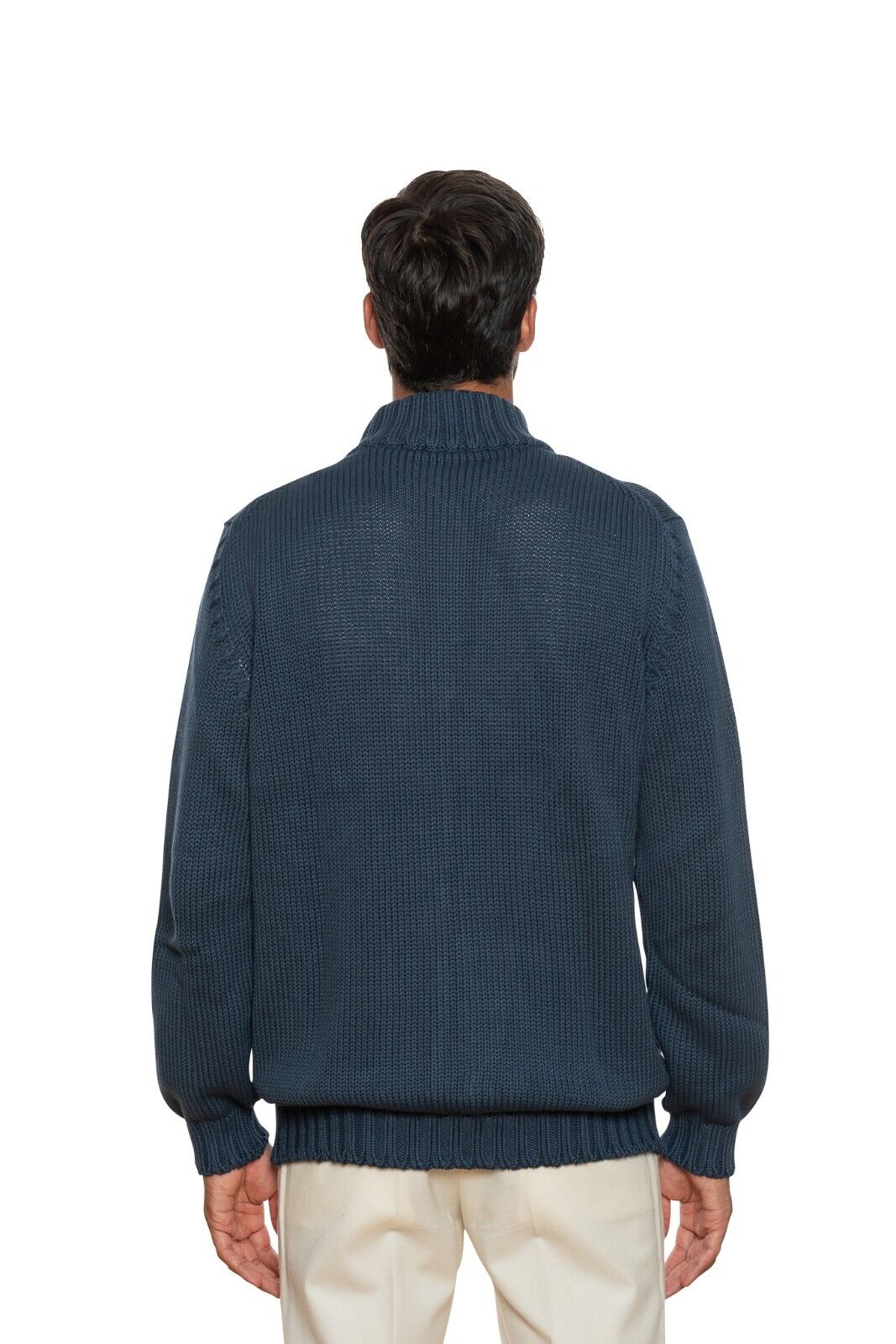 550$ DELLA CIANA CASHMERE Thick Bomber Cardigan Cable Knit Heavy Cotton Dark Blu