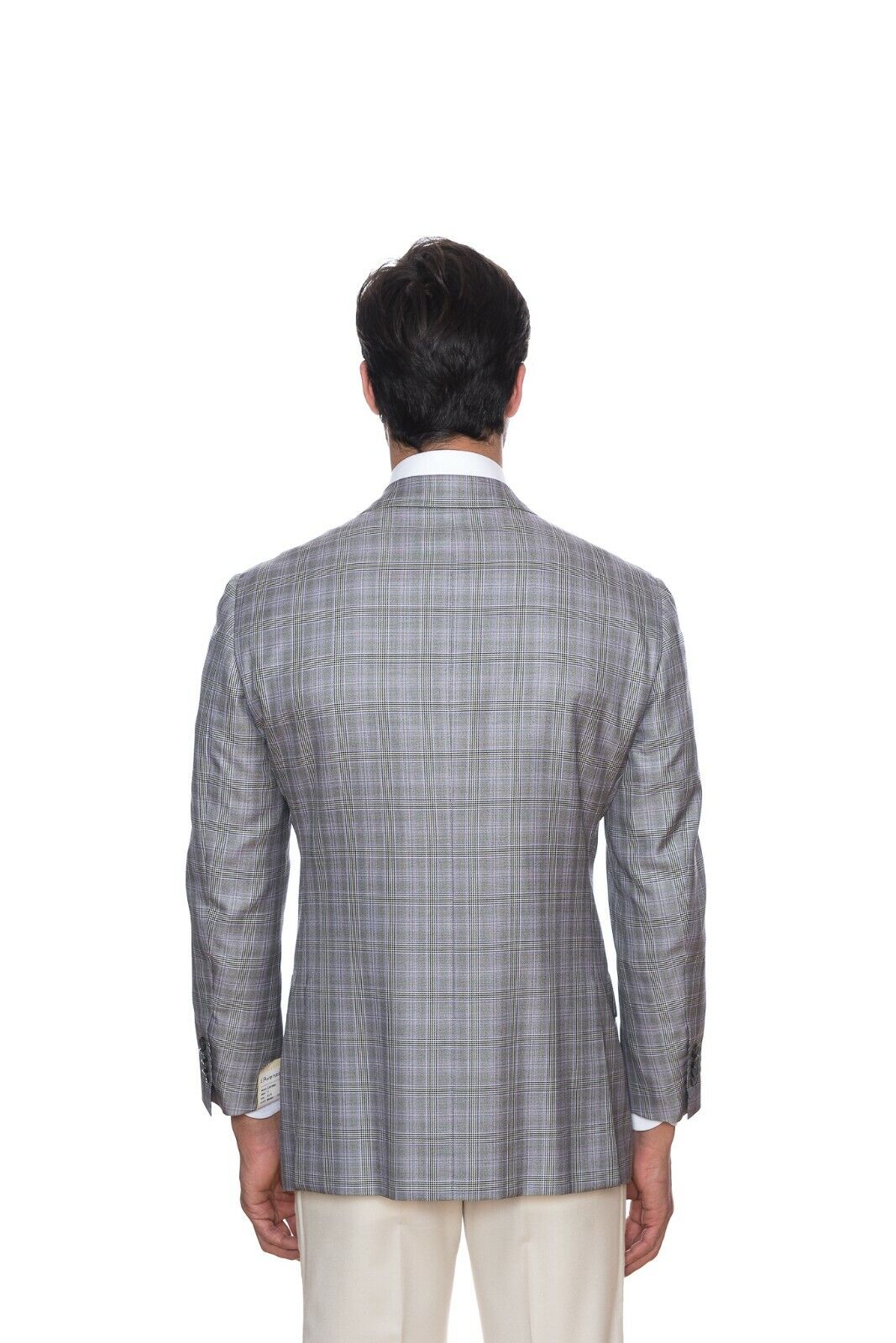 $2645 D'AVENZA Gray Wool Silk Checks Jacket Blazer Sewn in Italy 41 US / 51 EU