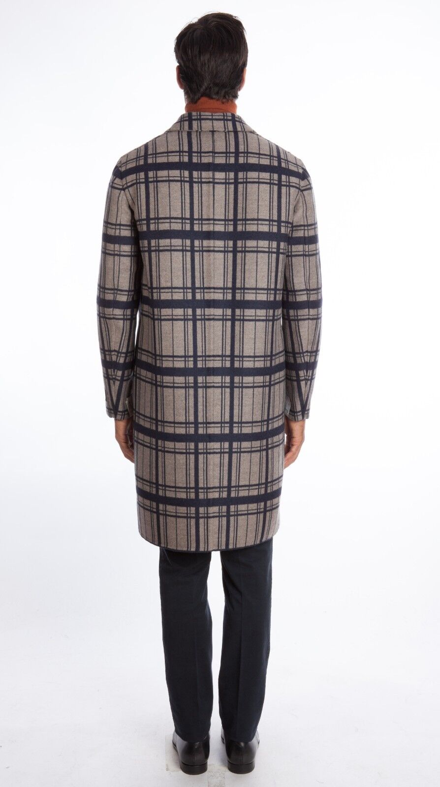 $2650 BELVEST Check Gray Blue Wool Coat 38 US / 48 EU Drop 8R  F/W 2018