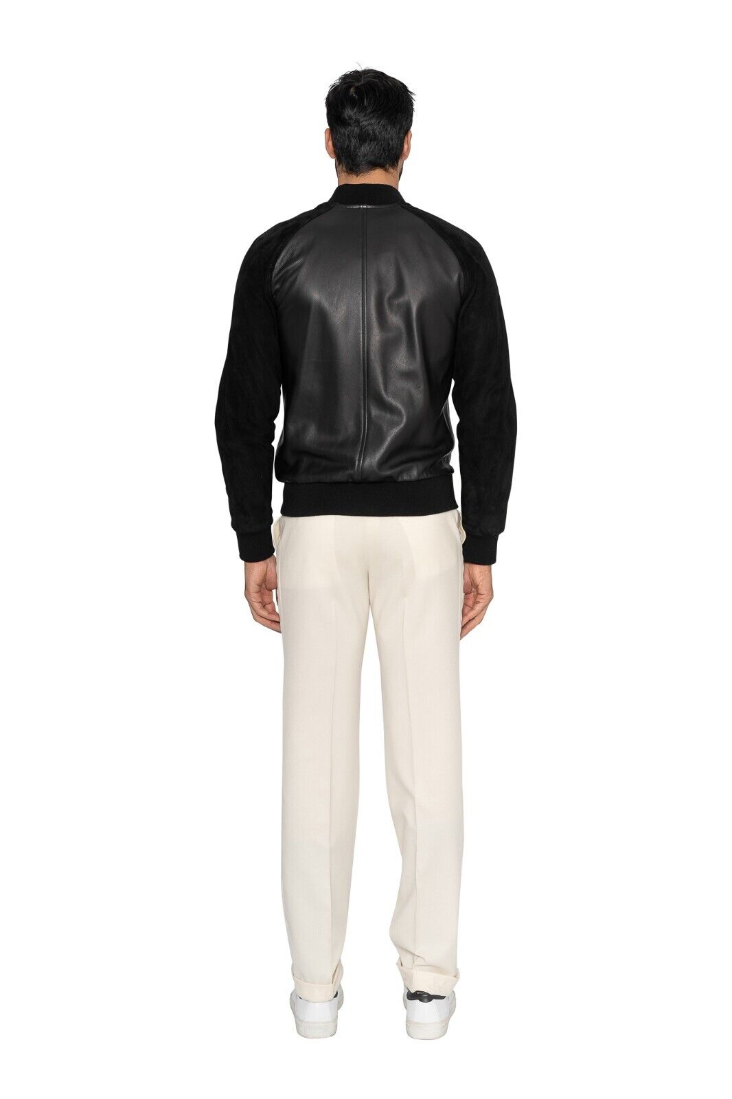 $2000 EIDOS by ISAIA Black Bomber Jacket Nappa Leather / Suede  38 US 48 EU
