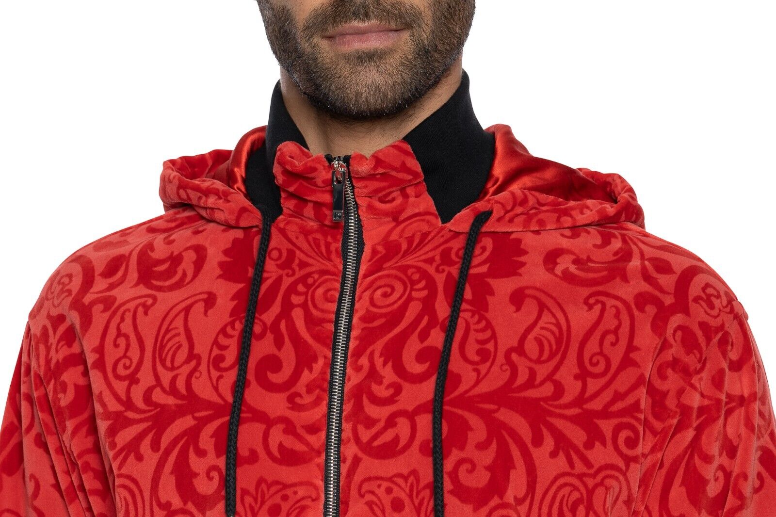 3500$ ITALO FERRETTI Tracksuit Jogging Suit Red "DAMASK" Velvet + Silk Size L