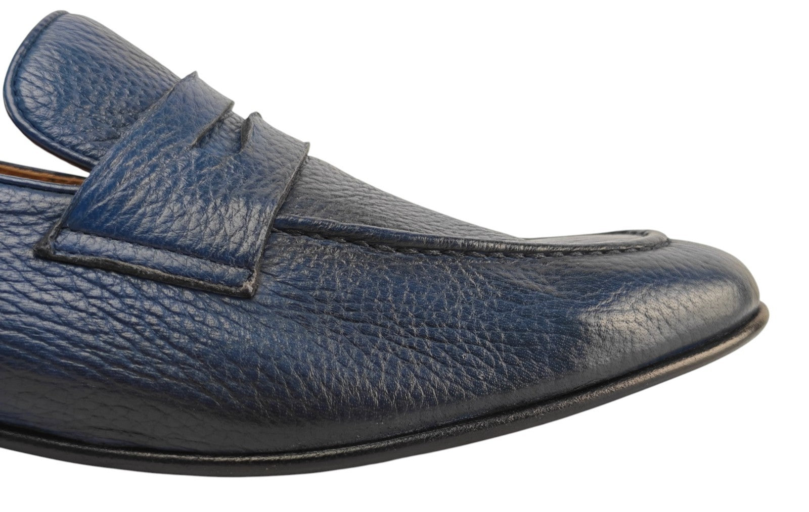 1300$ TESTONI "Pompei" Penny Loafer BOLOGNESE Deerskin Blue 8 UK / 9 US / 42 IT