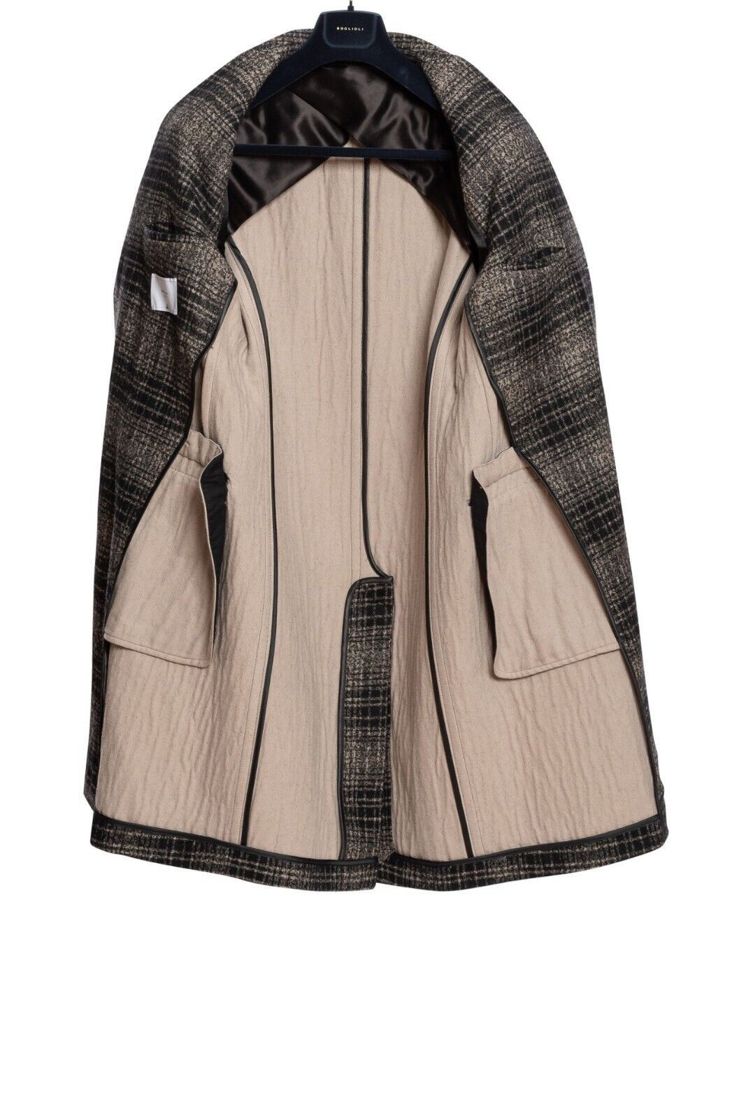 $1800 BOGLIOLI MILANO Single Braested Blue / Gray Coat K.Jacket Wool Blend Check